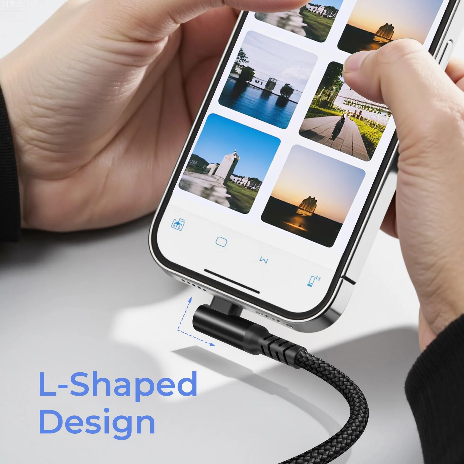 Basesailor 90 stopni USB C na Lightning kabel do ładowania 3 m z adapterem USB A, wtyczka kątowa, długi kabel, typ C, zasilacz PD, kabel do szybkiego ładowania do iPhone 14, 13, 12, Mini Pro Max, XR X