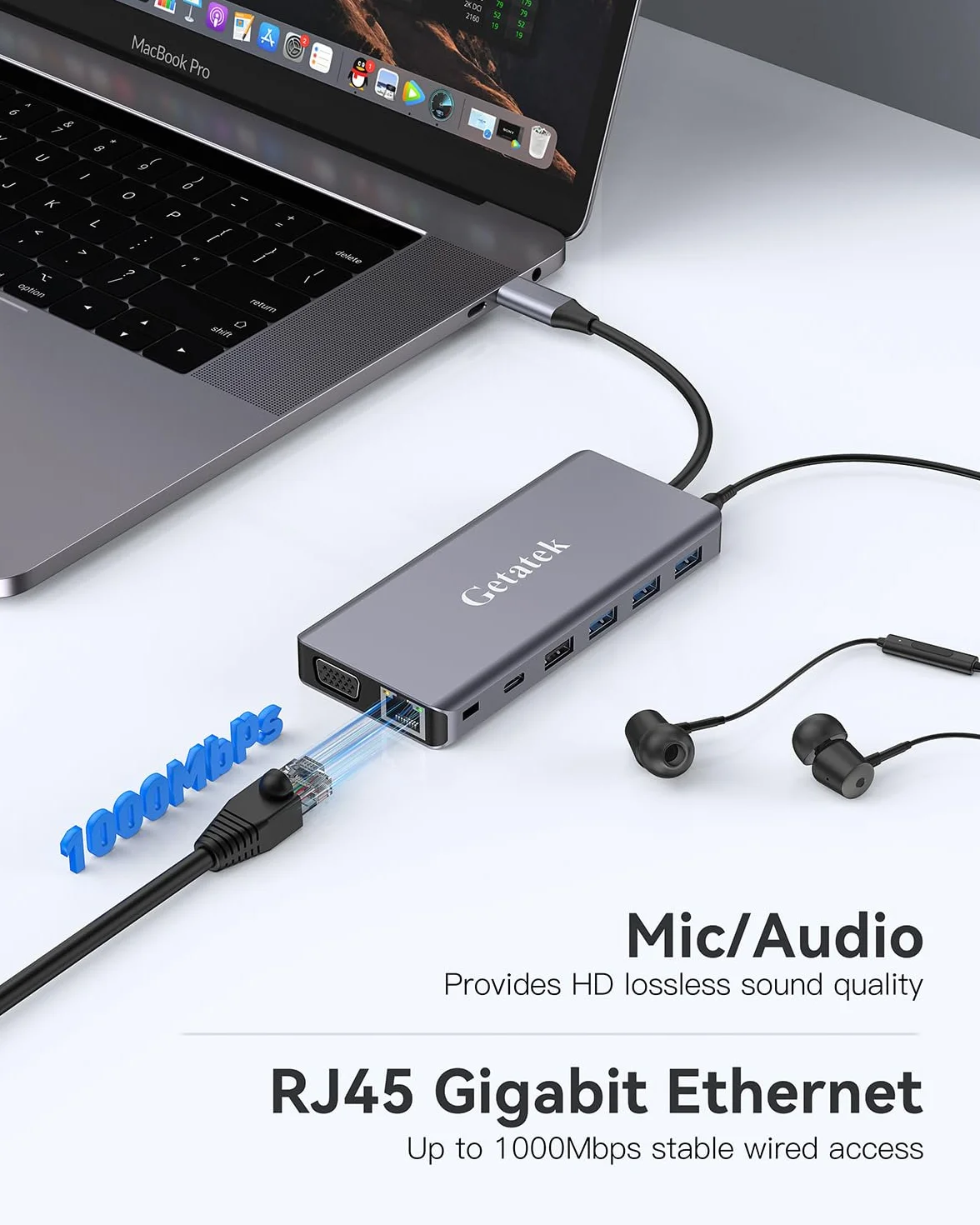 Stacja dokująca USB C, 14 w 1, stacja dokująca USB C, potrójny wyświetlacz, stacja dokująca do laptopa z podwójnym HDMI, VGA, PD, RJ45, SD/TF, 3 USB 3.0, USB 2.0, audio, port danych typu C, blokada