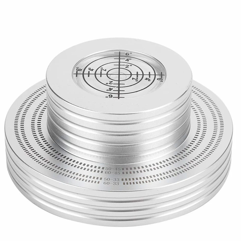 Stabilizator wagi płyty LP, zacisk talerzowy gramofonu z precyzyjnym gradientem, całkowicie aluminiowy stabilizator do płyt 33 obr./min/45 obr./min, miękka podkładka bazowa zmniejsza wibracje i chroni