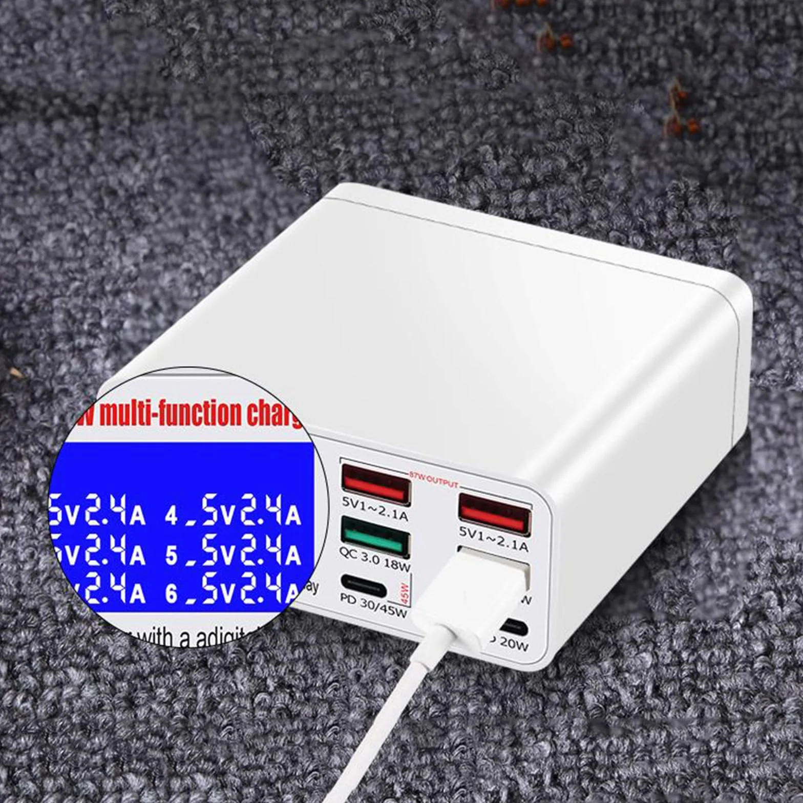 Cyfrowy wyświetlacz LCD LED Light inteligentna szybka ładowarka 6 portów 5V3A 5V2.4A ładowarka do telefonu komórkowego typu C stacja ładująca USB