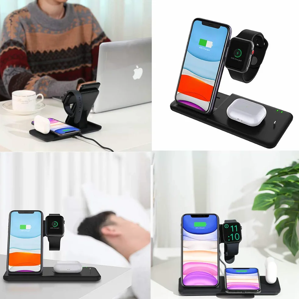 Bezprzewodowa Stacja Dokująca do Airpods Pro Apple Watch SE 6-1,Dikkar Qi 4 w 1 Składana Szybka Bezprzewodowa Stacja ładująca Kompatybilna z iPhone 12/11/Pro/Max/X/Xs/XR/8 i Galaxy S10+/Note 10/9