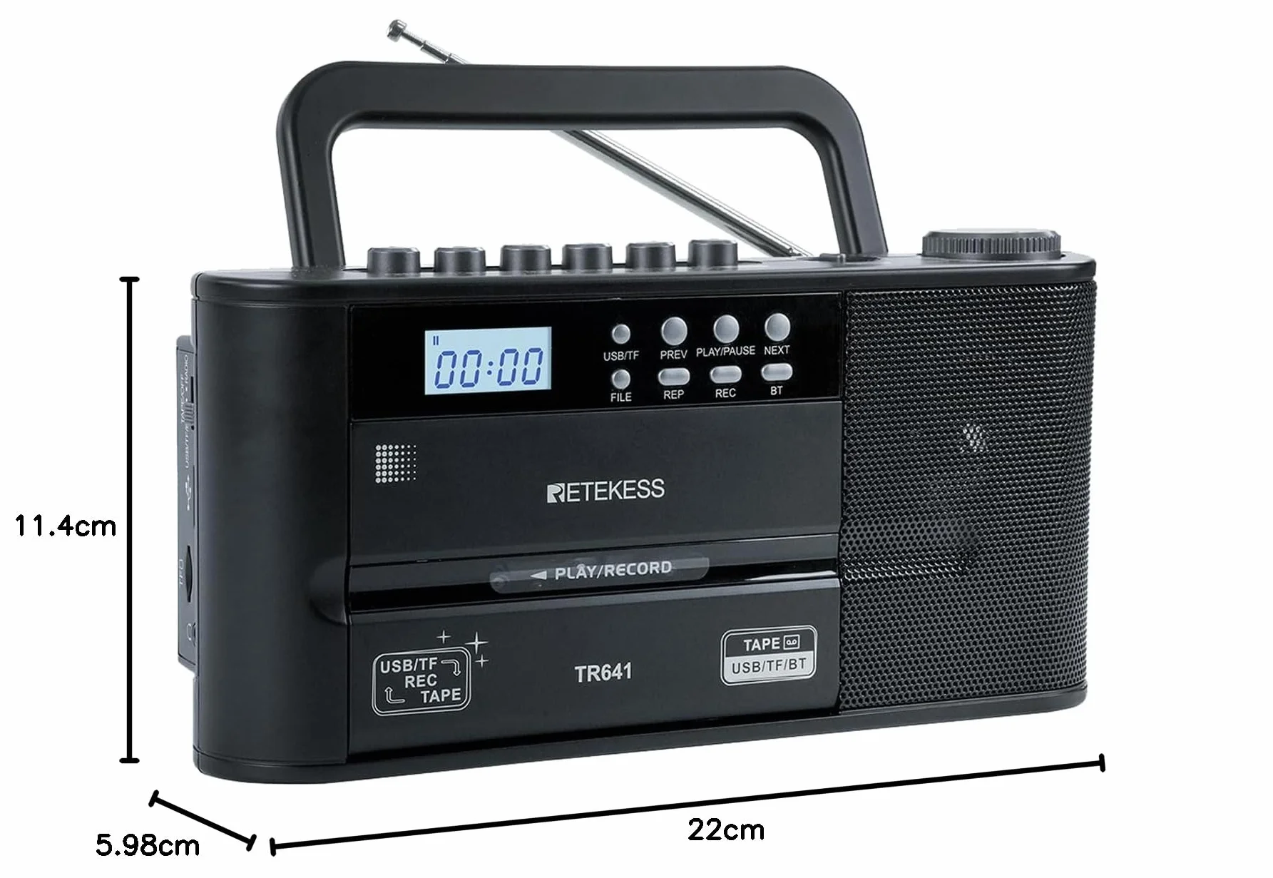 Retekess TR641 Przenośne Radio,Taśmowe Odtwarzacz,FM AM,Karta USB/TF,Połączenie Bezprzewodowe,Operacja Baterii lub Zasilanie Prądu Przemiennego,Używane do Odtwarzania Starej Taśmy
