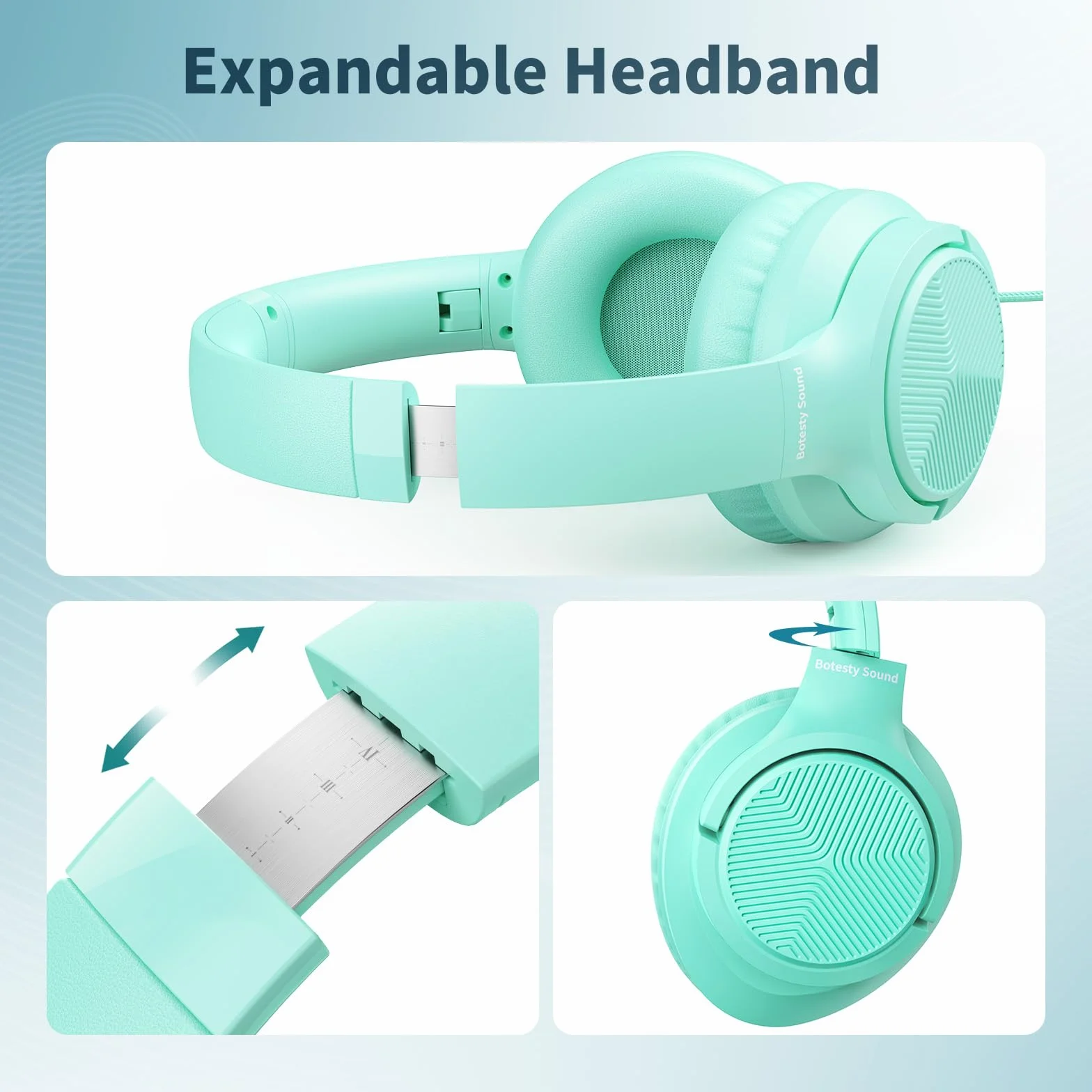 Botesty Sound Słuchawki przewodowe z mikrofonem, składane słuchawki wtykowe 3,5 mm, przewodowe, z nylonowym kablem 1,5 m, do tabletu, laptopa, MP3/4, szkoły, podróży samolotem, zielone