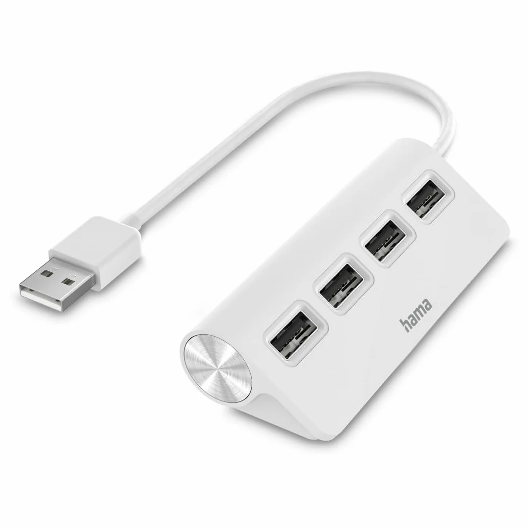Hama Kompaktowy hub USB 2.0 4xUSB-A 480 Mbps 4 porty biały