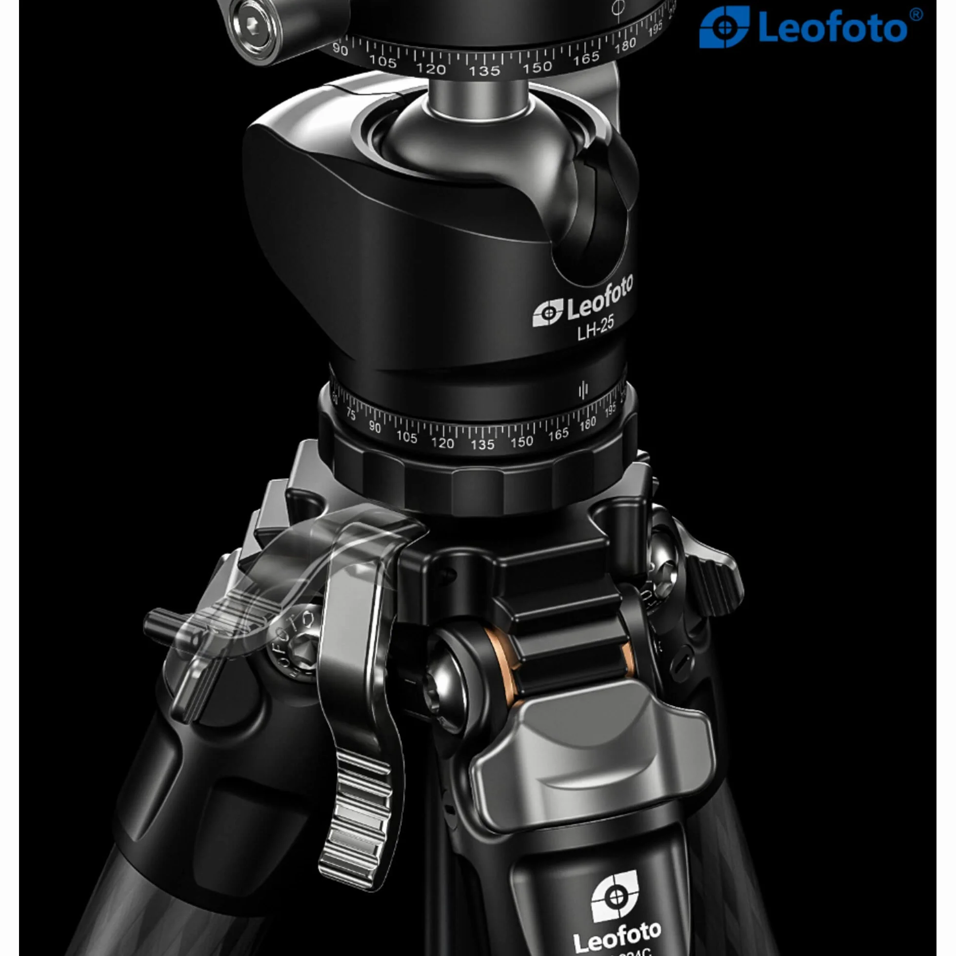 Leofoto LY-224C+LH-25 kolumna środkowa w kształcie litery Y 4-częściowy zestaw statywu z włókna węglowego (czarny/niebieski/czerwony/żółty) - czarny