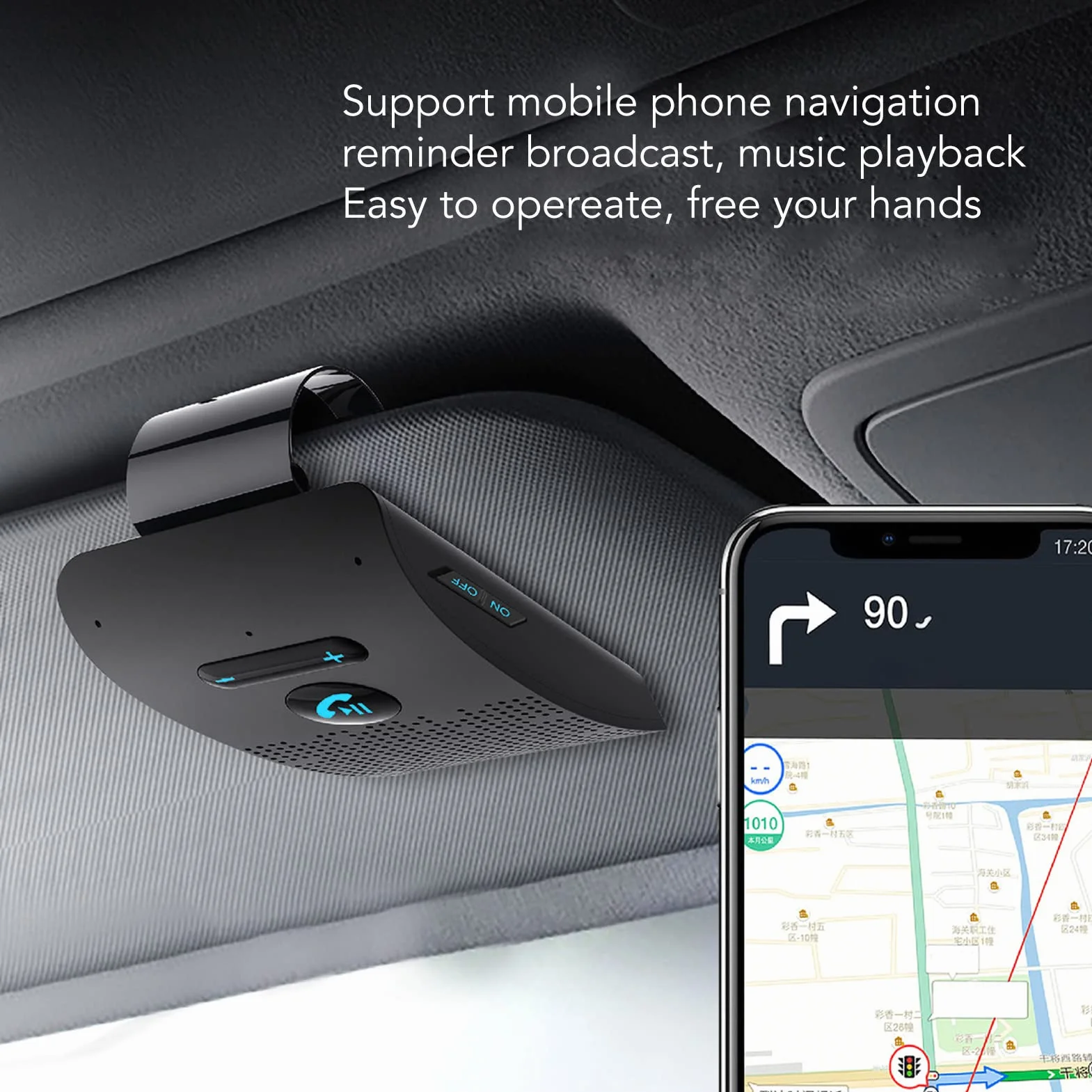 Samochodowy Zestaw Głośnomówiący, Zestaw Głośnomówiący z Automatycznym Połączeniem Telefonu Komórkowego Bluetooth 5.0 Bezprzewodowy Adapter do Odbiornika Przeciwsłonecznego Głośnik MP3 z Klipsem z Tył