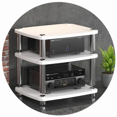 4-warstwowy stojak audio HIFI do urządzeń strumieniowych - stylowy stojak na kino domowe z nóżkami amortyzującymi do komponentów AV (rozmiar: 60 x 48 x 38 cm, kolor: D)