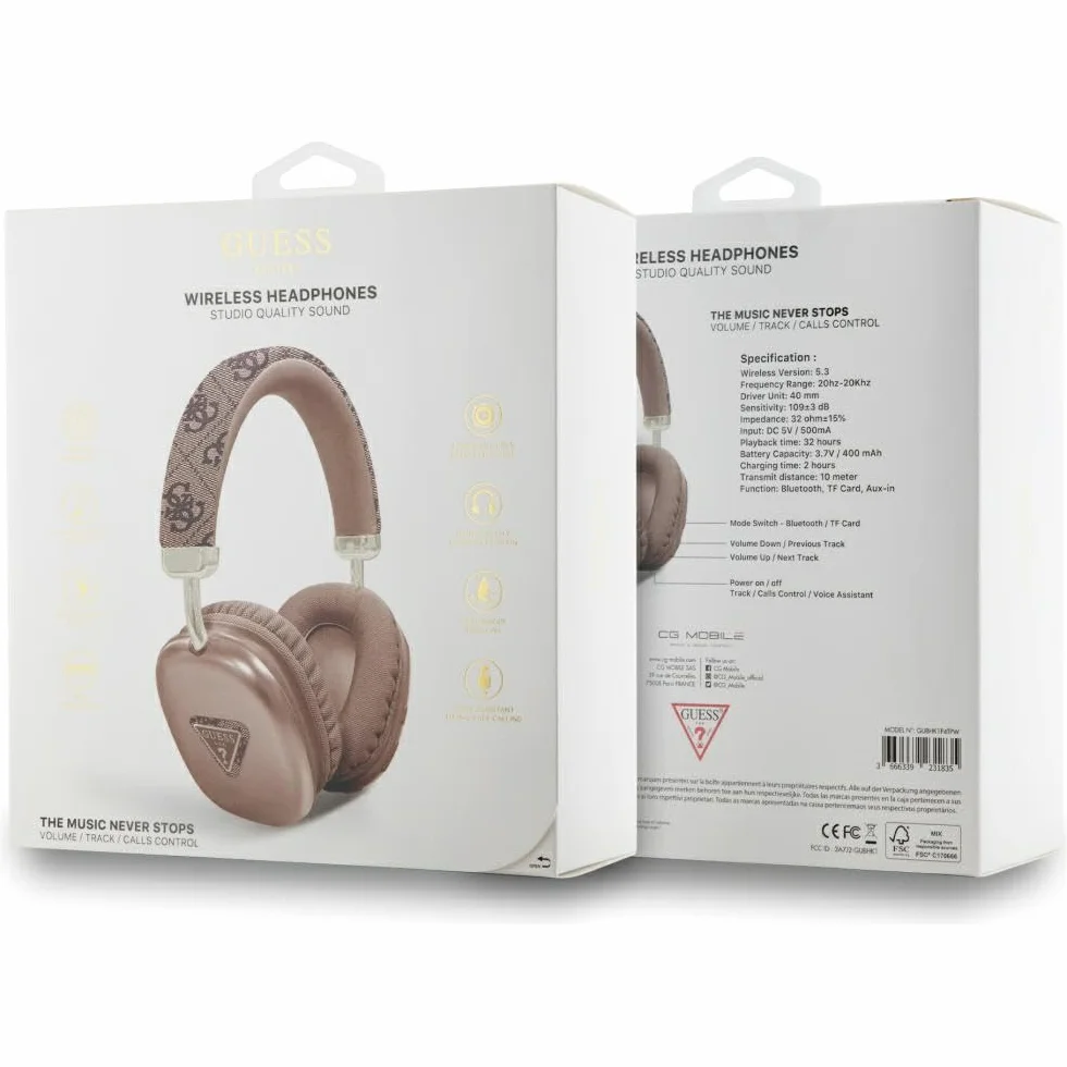 CG Mobile Guess Słuchawki Bluetooth 4G z trójkątnym logo - brązowe