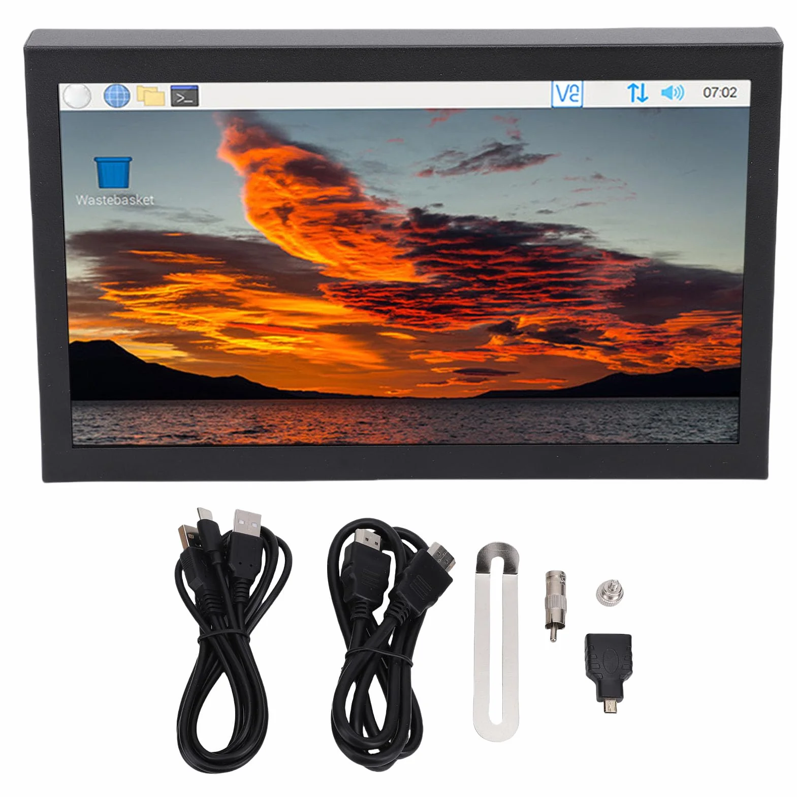 Cryfokt 7-calowy Drugi Ekran do Gier, Przenośny Monitor Komputerowy PC z Wejściami VGA AV o Rozdzielczości 1024x600, do Laptopa RasPi NANO