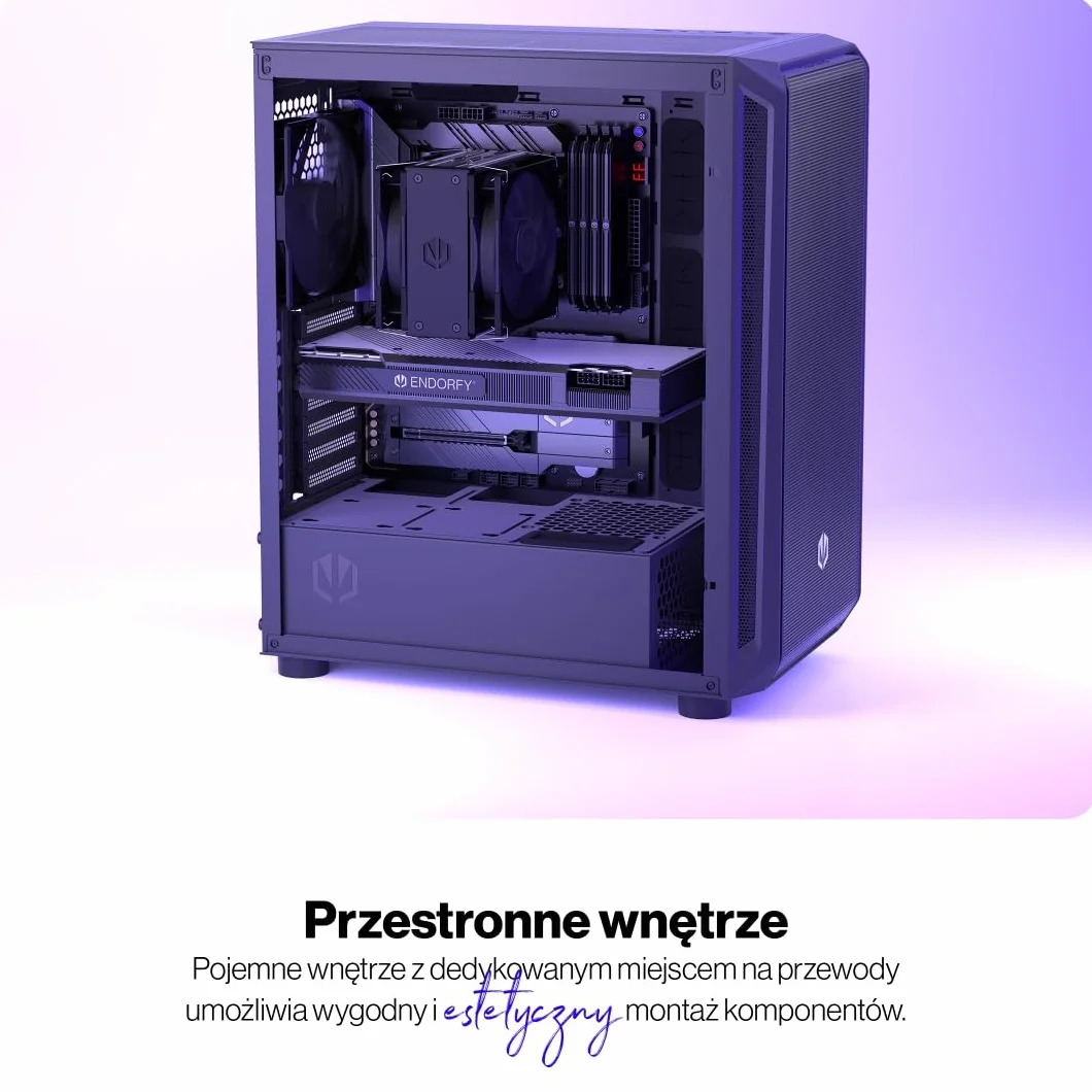ENDORFY Arx 500 Air Obudowa PC ATX z Hartowanym Szkłem | 5x Stratus 140 PWM, Mesh Front i Top, USB C, Obsługa Chłodnic 360 mm, GPU do 350 mm, Czarna