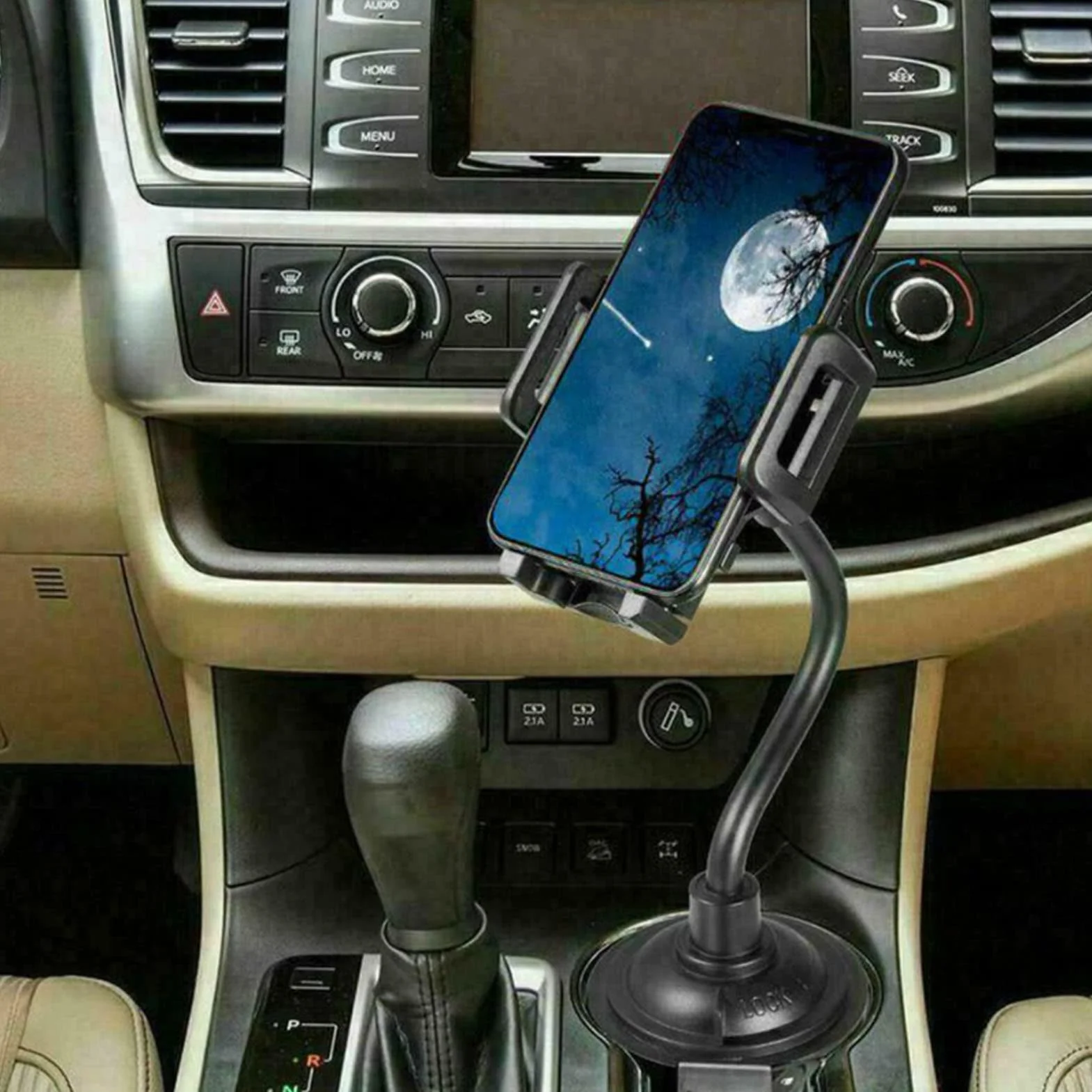 Uchwyt na kubek, bezprzewodowa ładowarka samochodowa, uniwersalne automatyczne mocowanie, regulacja 360°, uchwyt na telefon do iPhone (niebieski)