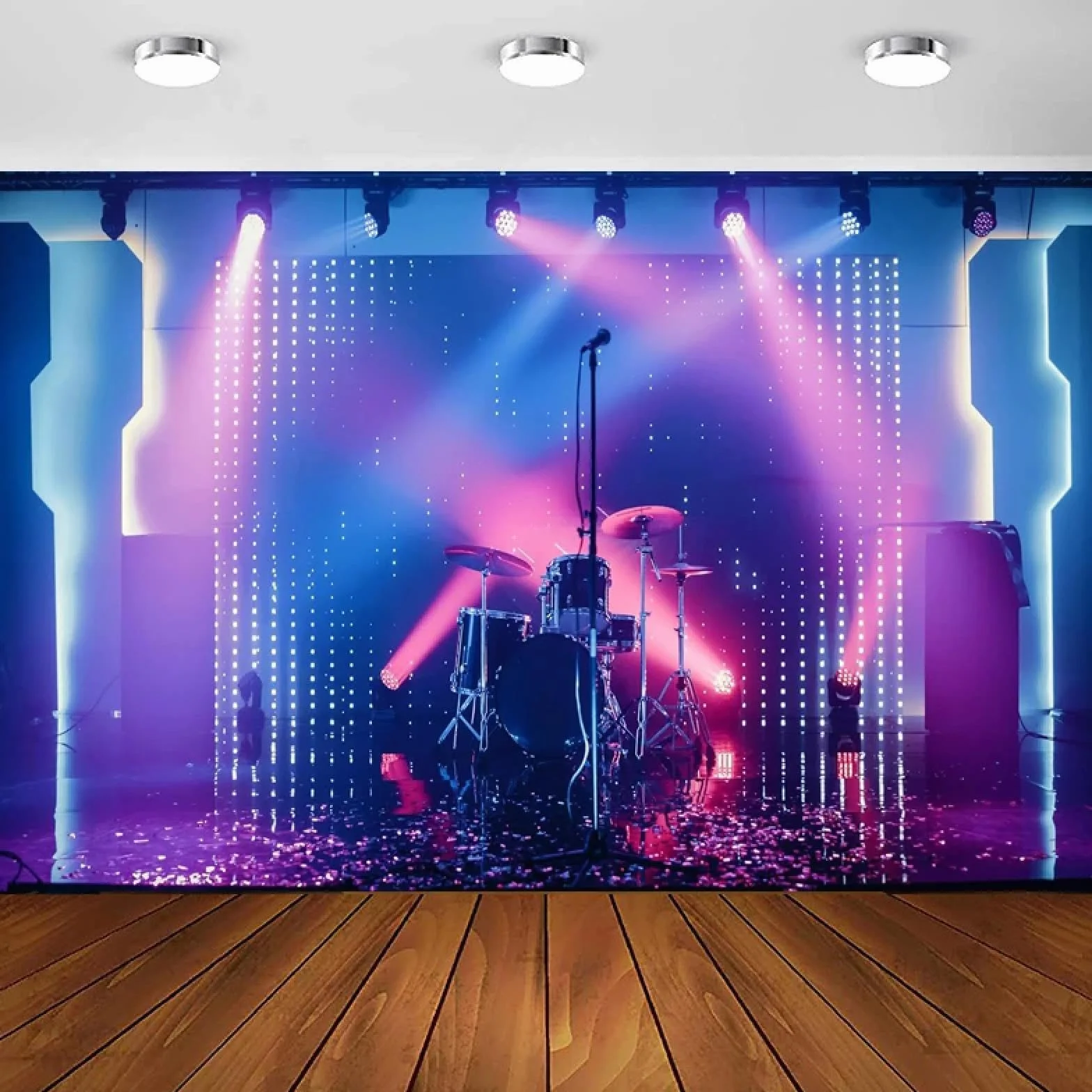 Klub nocny Impreza Fotografia Tło Muzyka Wystawa Rozrywka Scena Koncert Klub Fioletowy Reflektory Światła Tło Plakat