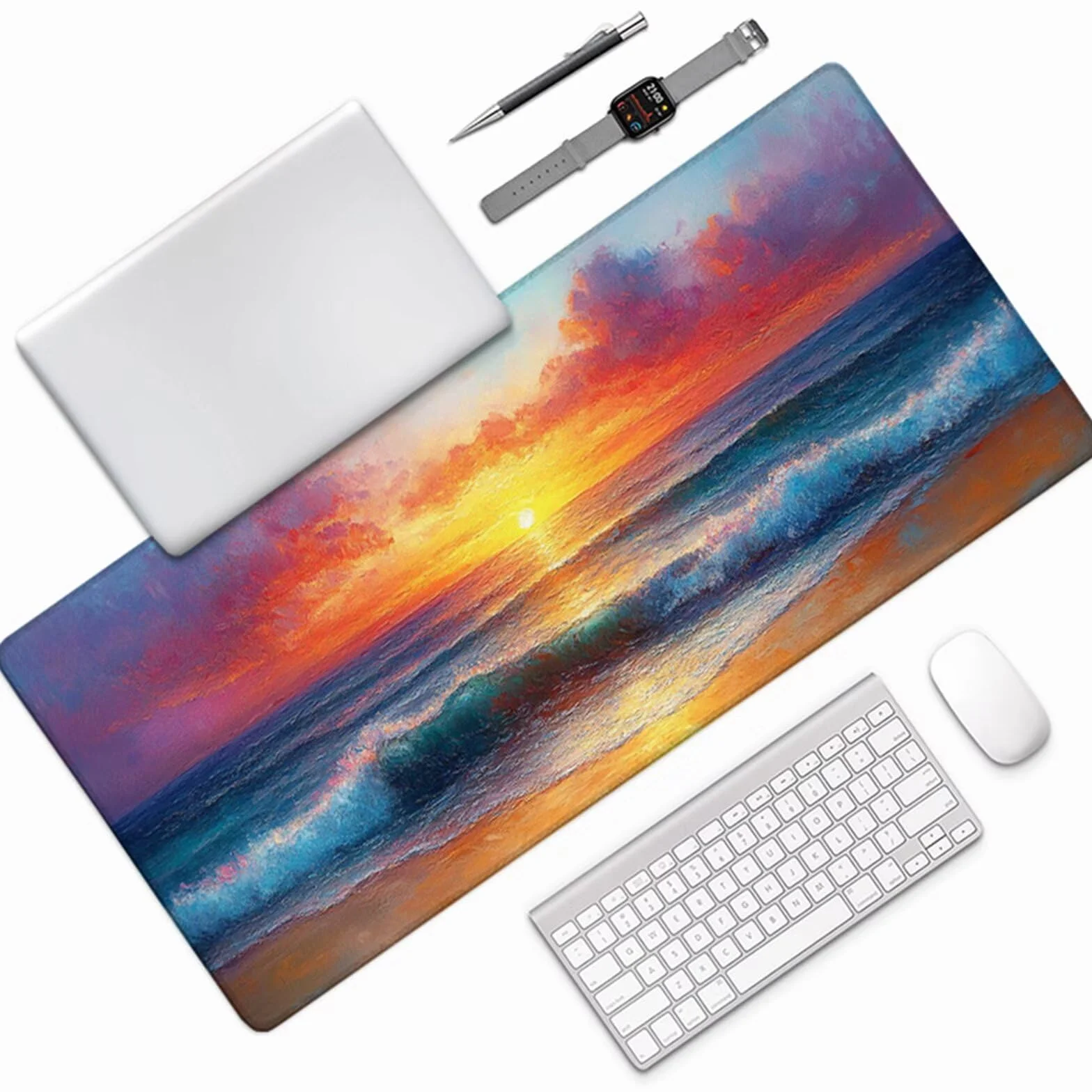 Podkładka pod mysz Zachód słońca, podkładka pod mysz do gier XXL 1600 x 800 x 3 mm, podkładka na biurko z antypoślizgową gumową podstawą, akcesoria komputerowe, podkładka pod mysz z zszytymi
