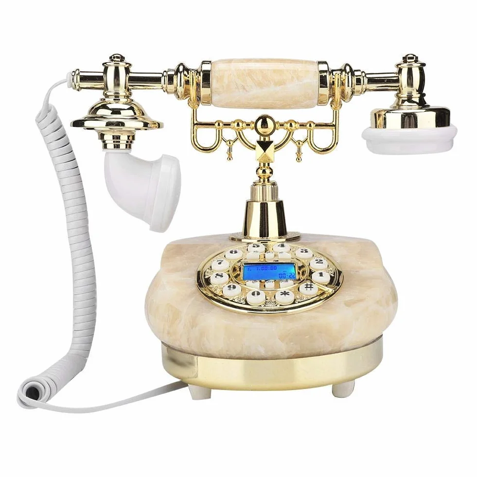 Telefon retro, antyczny telefon z wyświetlaczem LCD, telefon stacjonarny z podwójnym systemem i przewodem, telefon analogowy w stylu europejskim, telefon stacjonarny vintage, na prezent/do salonu