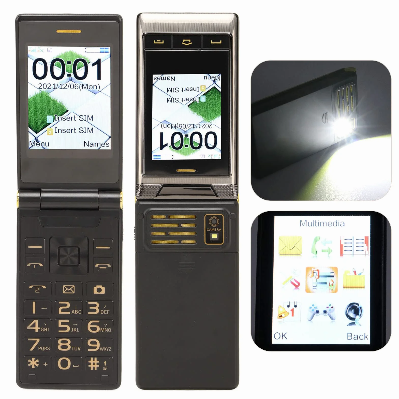 Odblokowane Telefony Komórkowe dla Seniorów, Telefon z klapką, Podstawowy Telefon Komórkowy z Dużym Przyciskiem dla Osób Starszych z Przyciskiem SOS, dużą głośnością, latarką,