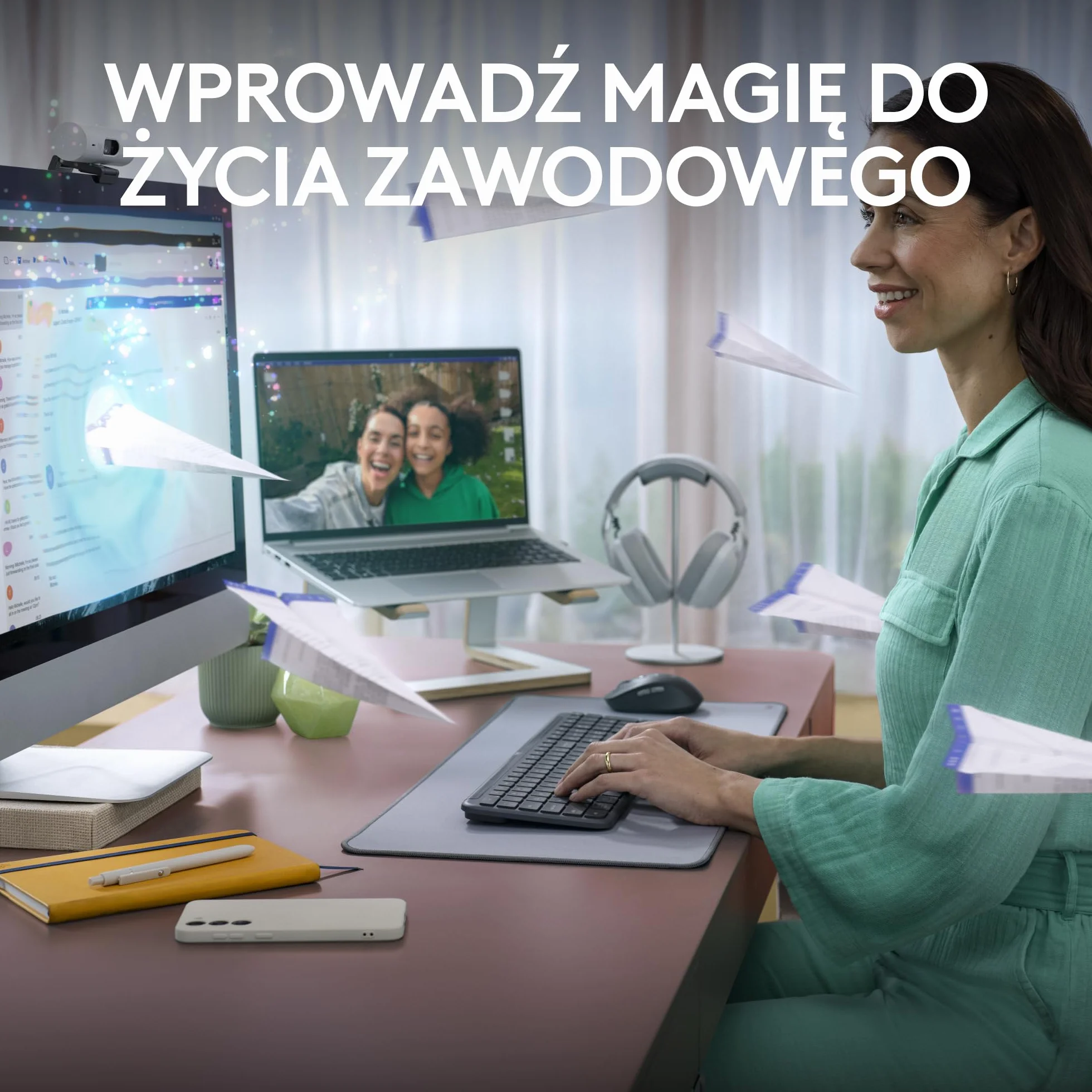 Logitech MK950 Signature Slim, zestaw bezprzewodowej klawiatury i myszy, elegancki design, ciche pisanie, przełączanie między 3 urządzeniami, Bluetooth, wiele OS, Windows, Mac, QWERTY US INT'L, Grafit