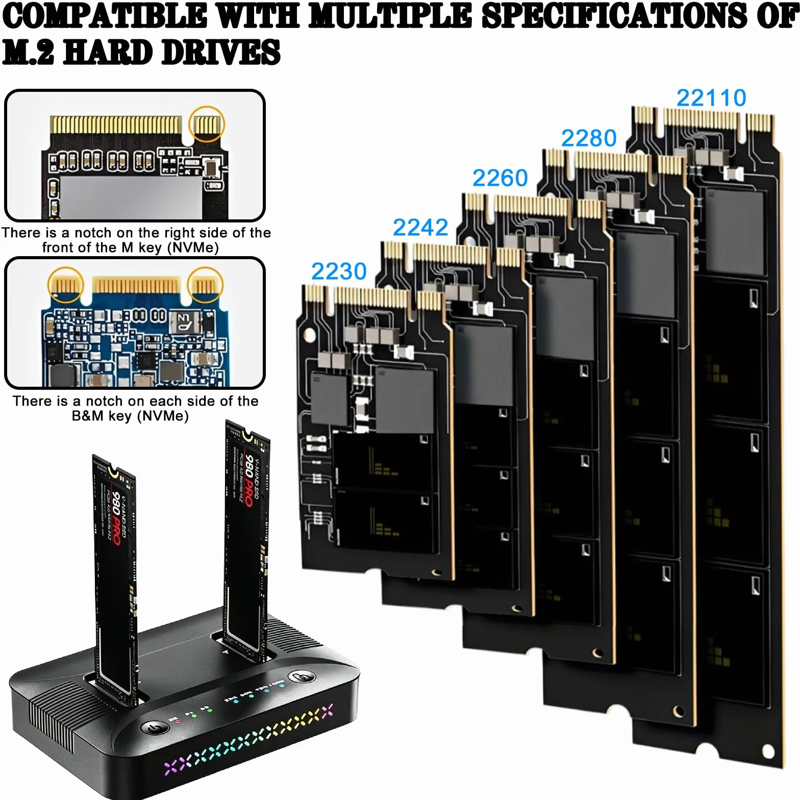 M.2 NVMe SATA SSD Clone Dock, USB 3.2 Gen 2 x 2 20 Gbps Dual Bay M2 NVMe SSD obudowa Docking Station Reader Duplicator z klonowaniem offline dyski twarde, stacja dokująca Clone Station do 2230/2242