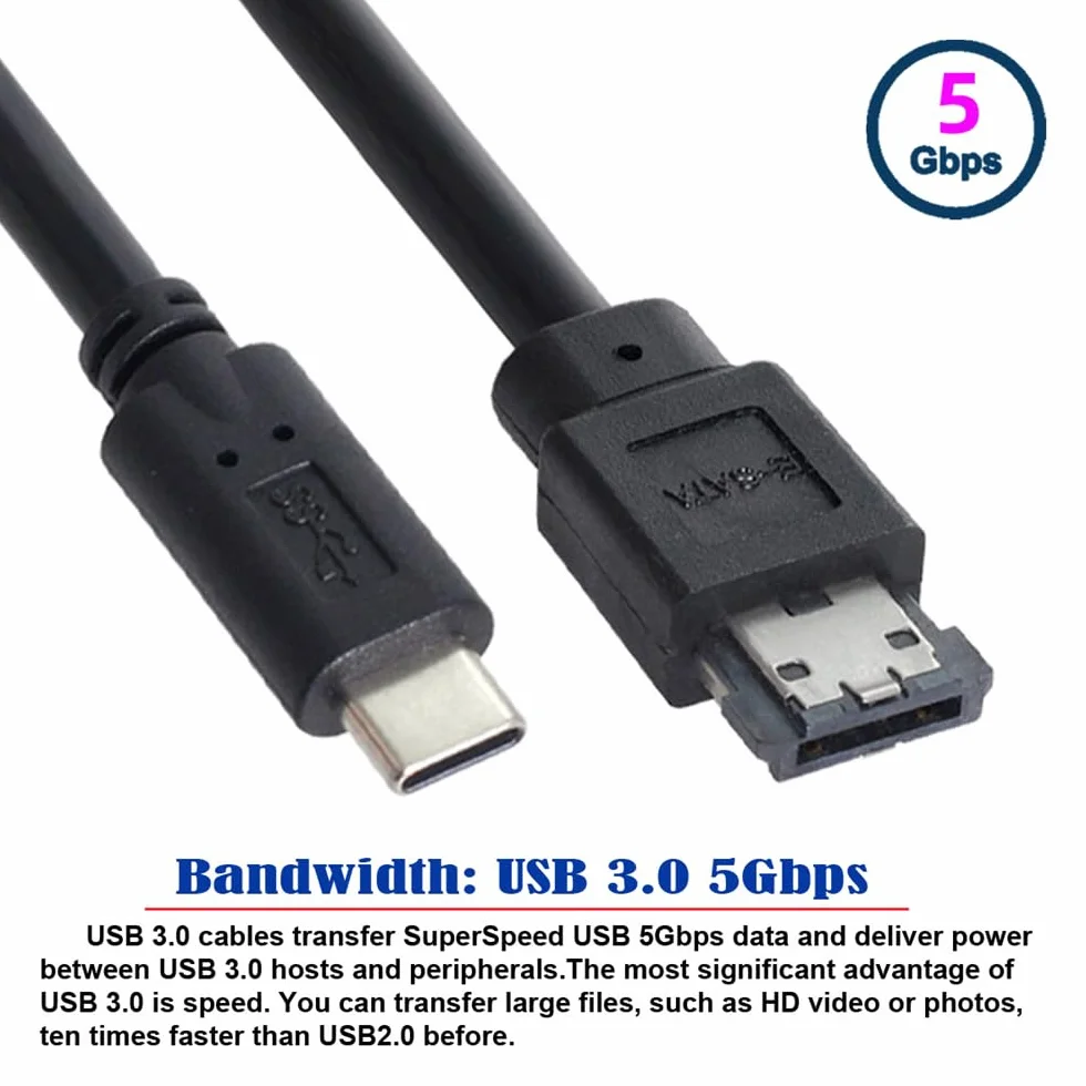 Konwerter USB-C typu C na zasilanie eSATA DC5V USB 3.0 na HDD/SSD/ODD eSATAp