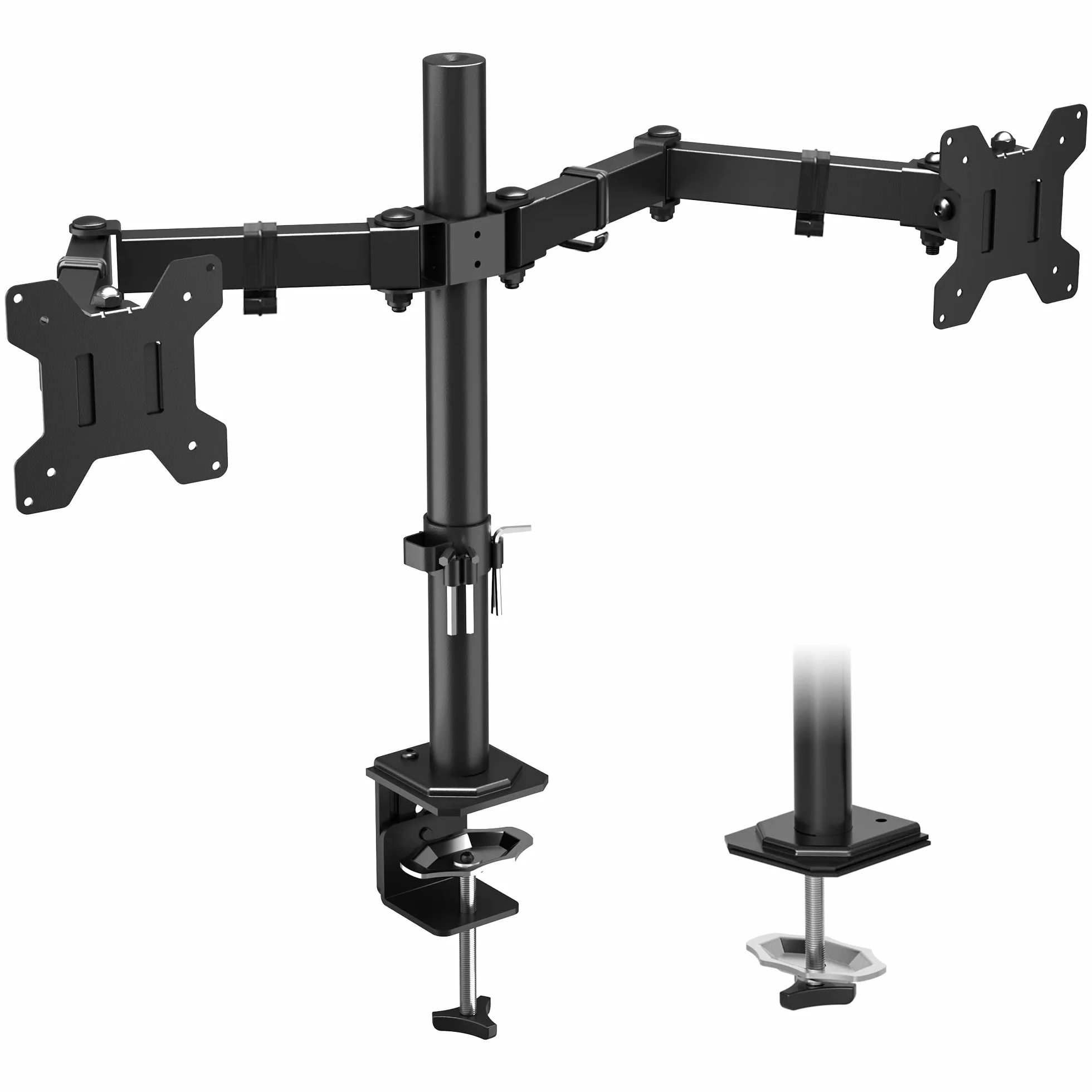 BONTEC uchwyt na 2 monitory 13-27 cali, regulacja wysokości, wychylny, obrotowy stojak na biurko, ergonomiczny uchwyt do monitora, VESA 75/100 mm, maks. 8 kg, czarny