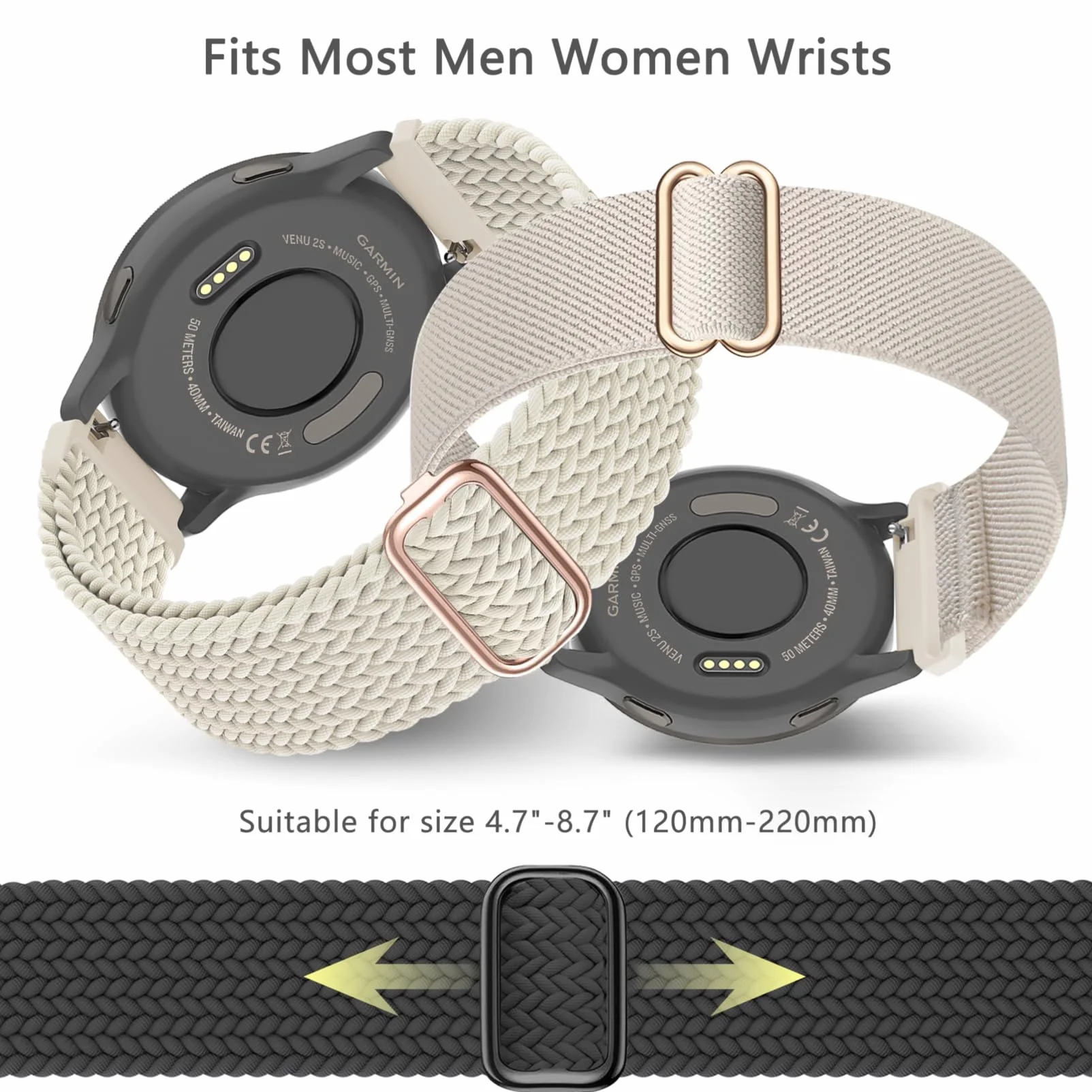 Elastyczny, nylonowy pasek do zegarka Garmin Vivoactive 4 Band/ Venu 2/ Venu 3, pleciony pasek typu loop, 22 mm, rozciągliwy, do Forerunner 945/265/255/255 Music, dla mężczyzn i kobiet