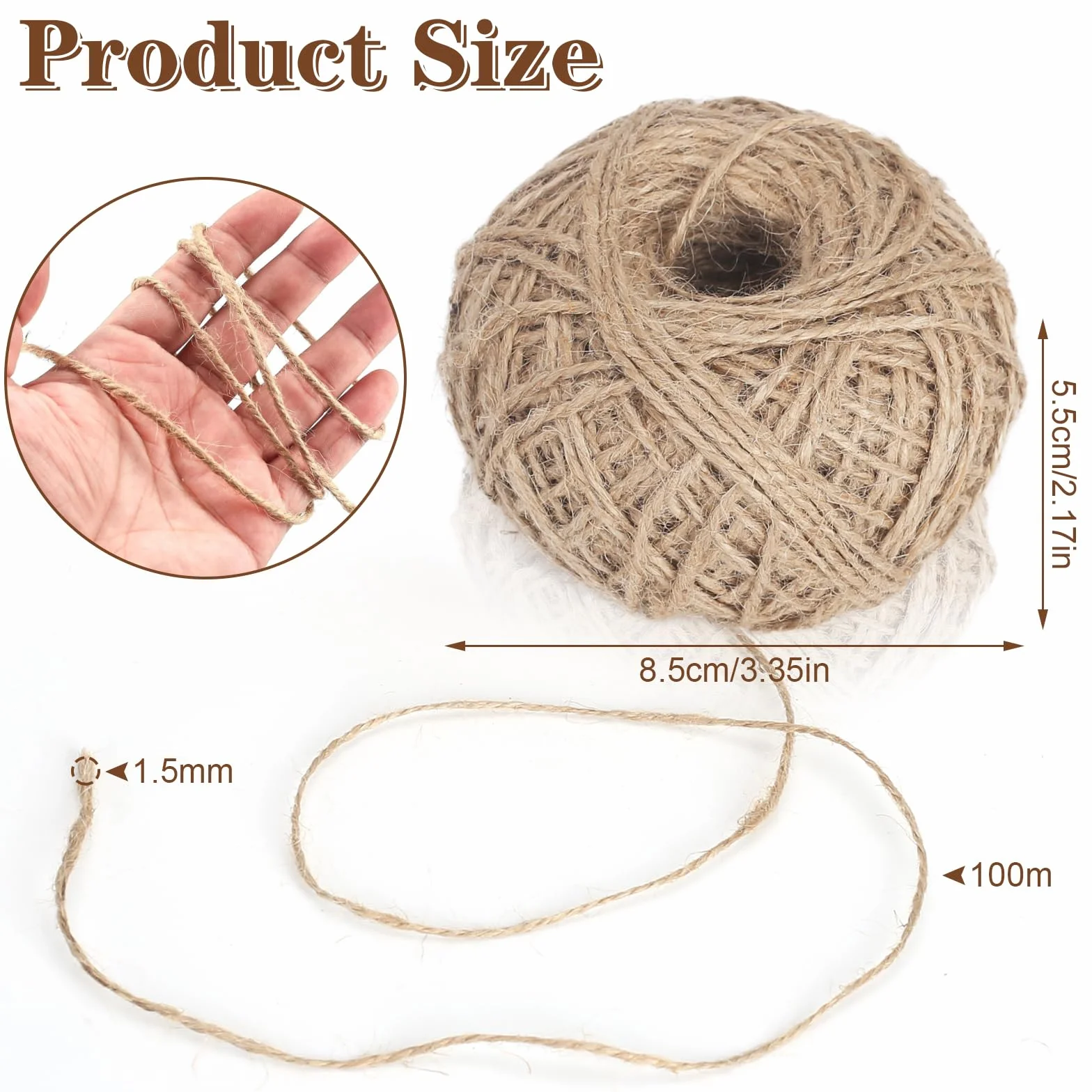 Realjoy Naturalny sznurek jutowy 100 m, 1,5 mm, sznurek ogrodowy, lina konopna, sznurek do pakowania, odporny na rozerwanie, do majsterkowania, dekoracji ogrodu, opakowanie na prezent