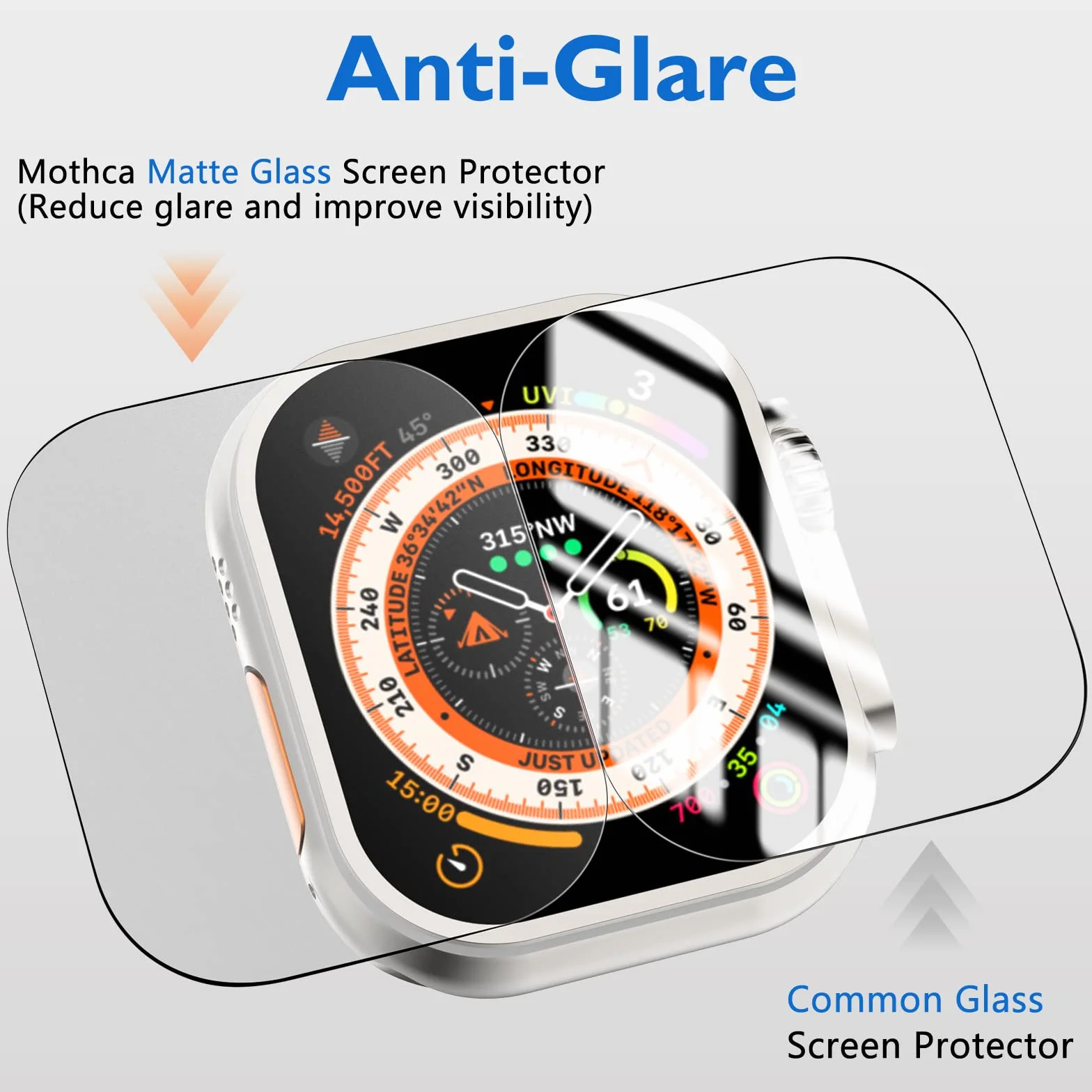Mothca [2 Sztuki] Ochraniacz Ekranu dla Apple Watch Ultra Matowe Szkło Hartowane Antyrefleksyjny Przezroczysta Folia