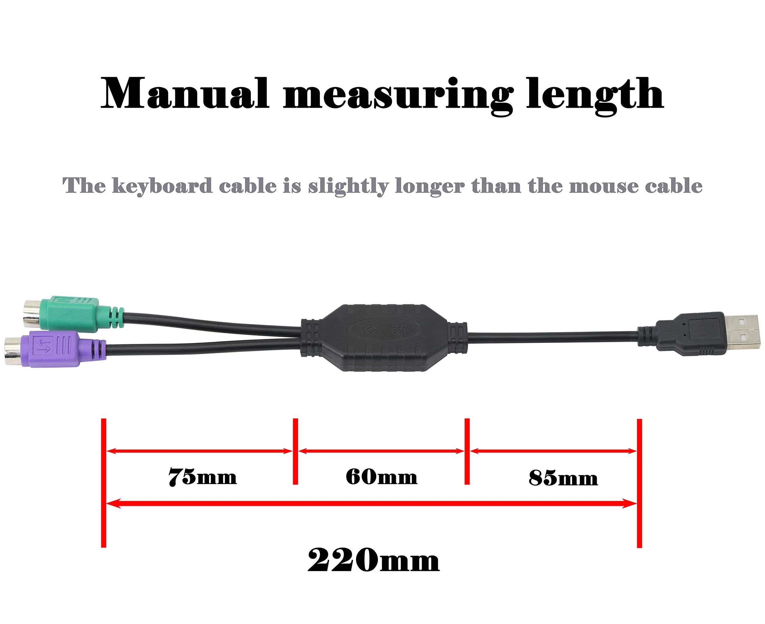 GELRHONR Kabel PS/2 na USB, Klawiatura i Mysz PS/2 na Adapter USB, Przedłużacz Klawiatury - Czarny