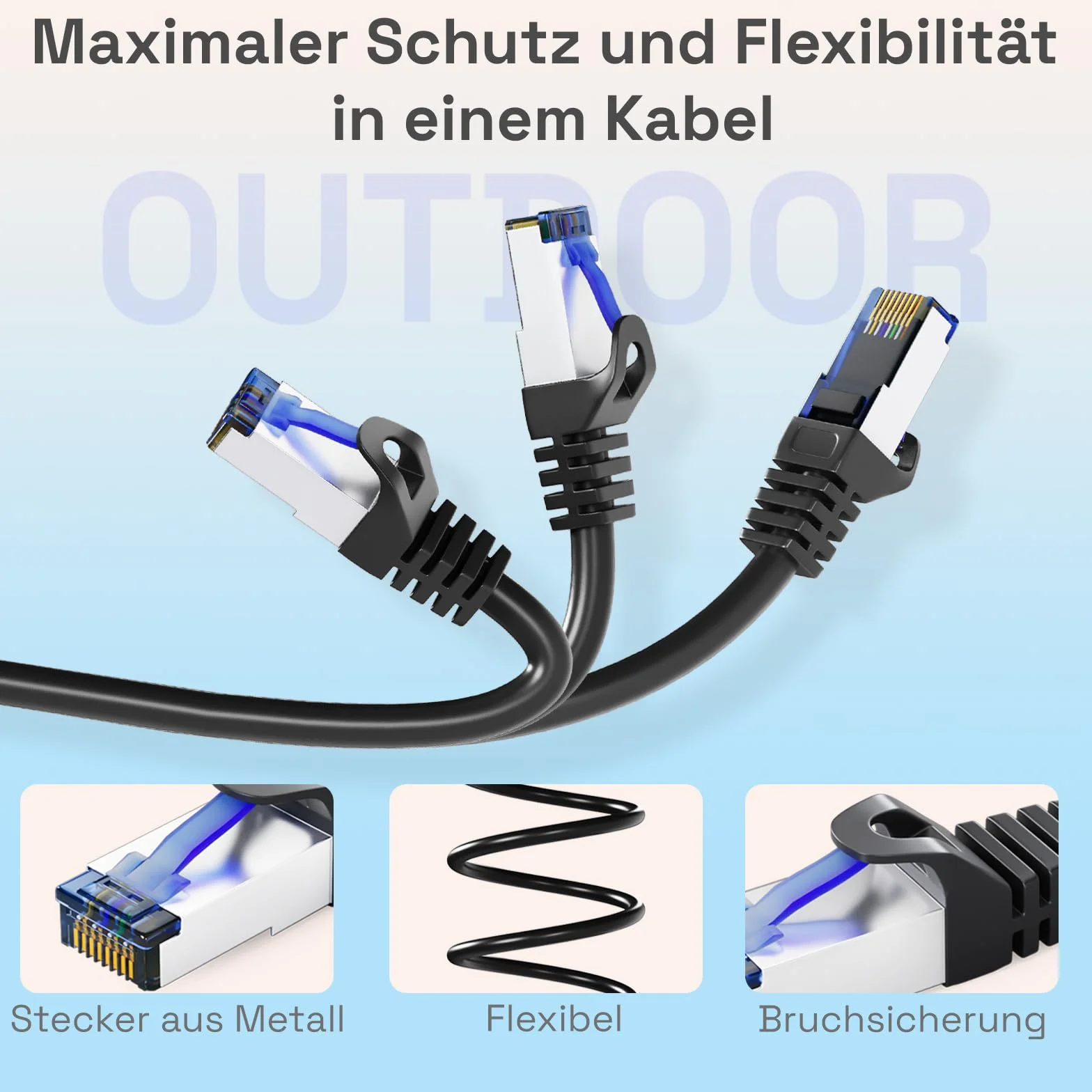 HB-DIGITAL Kabel sieciowy CAT 6a Outdoor LAN IP66 RJ45 Ethernet S/FTP PiMF 10 Gbit/s AWG 27/7 czarny