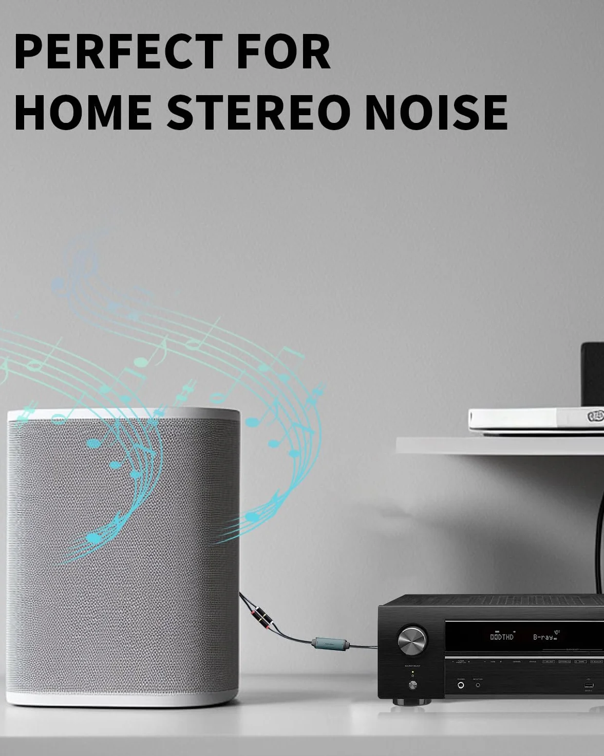 Duttek Izolator pętli uziemienia RCA, eliminator szumów z filtrem z podwójnym kablem audio RCA męski na żeński do samochodowego systemu audio/domowego systemu stereo - Plug and Play