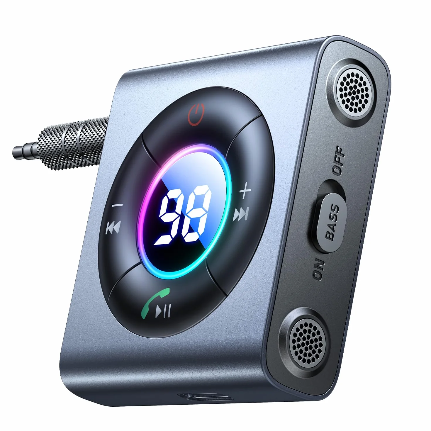 JOYROOM 2025 adapter do samochoduBluetooth Bass & Hi-Fi Stereo Adapter AUX do muzyki, odbiornik Bluetooth, podwójny mikrofon, rozmowy głośnomówiące, słuchawek i głośników, 26