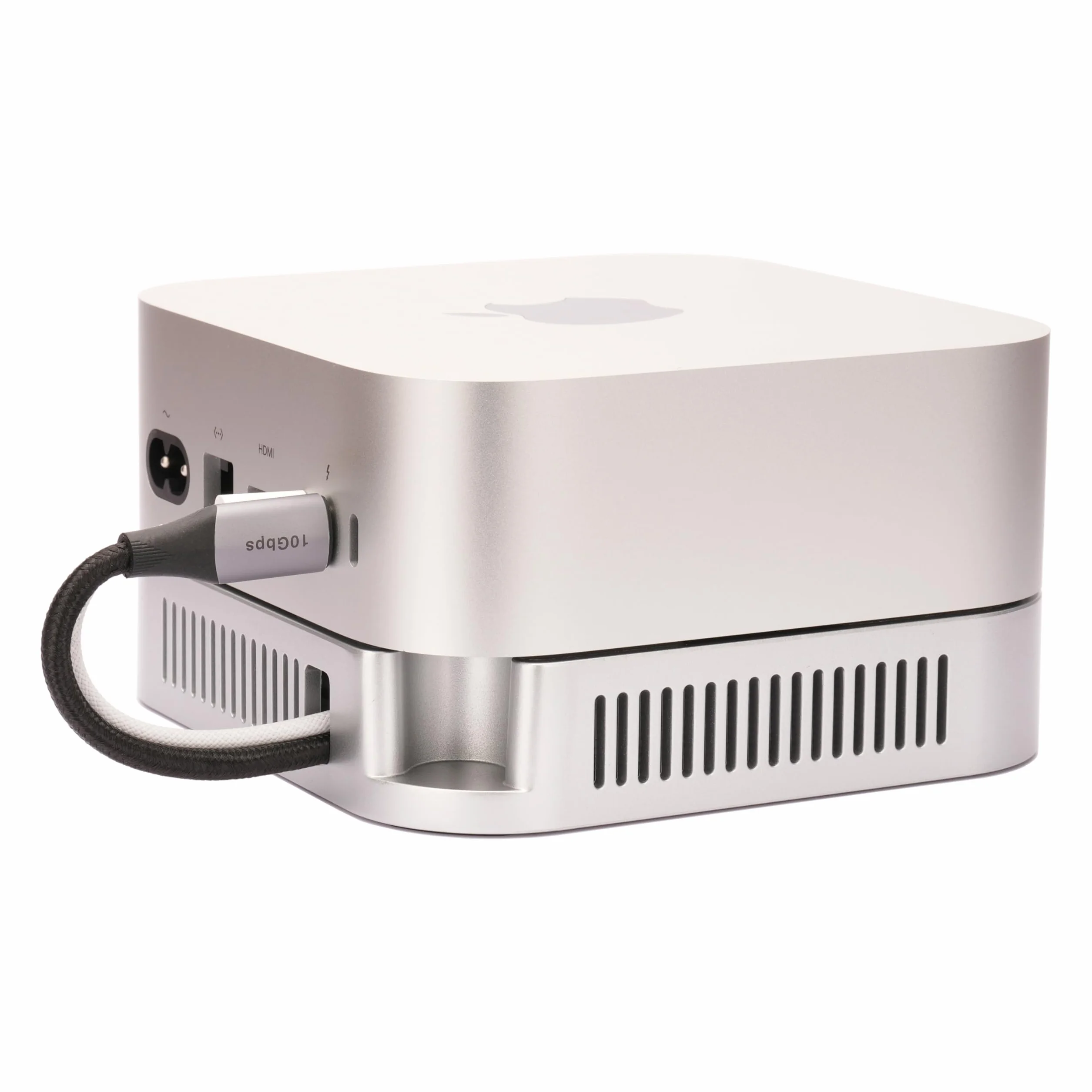 Mac mini M4 M5 stojak chłodzący 2024-2026 srebrny uchwyt biurkowy z antypoślizgowym silikonem