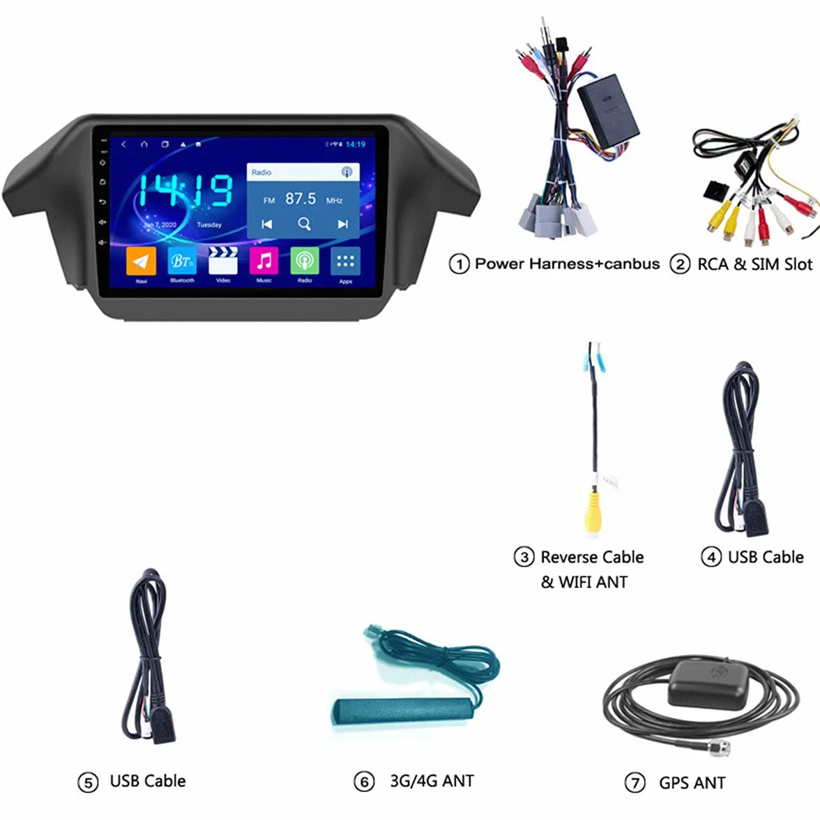Nawigacja GPS do samochodu, ekran dotykowy 2.5D HD 4G + 64G System nawigacji z aktualizacją mapy Bluetooth, obsługa ponad 71 rodzajów języków, dla Honda ODYSSEY 2009-2014