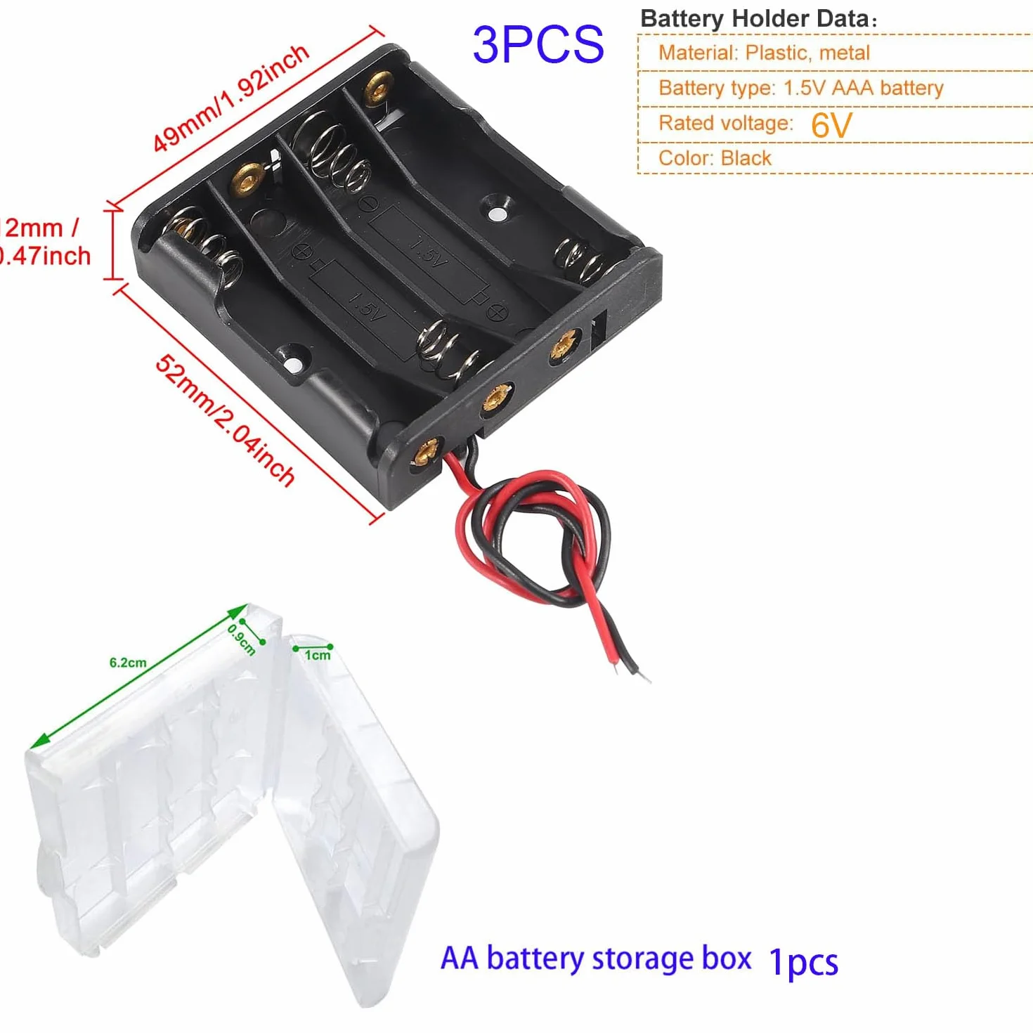 Uchwyt baterii AAA 1,5 V plastikowy z obudową przewodów zestaw 4 szt.