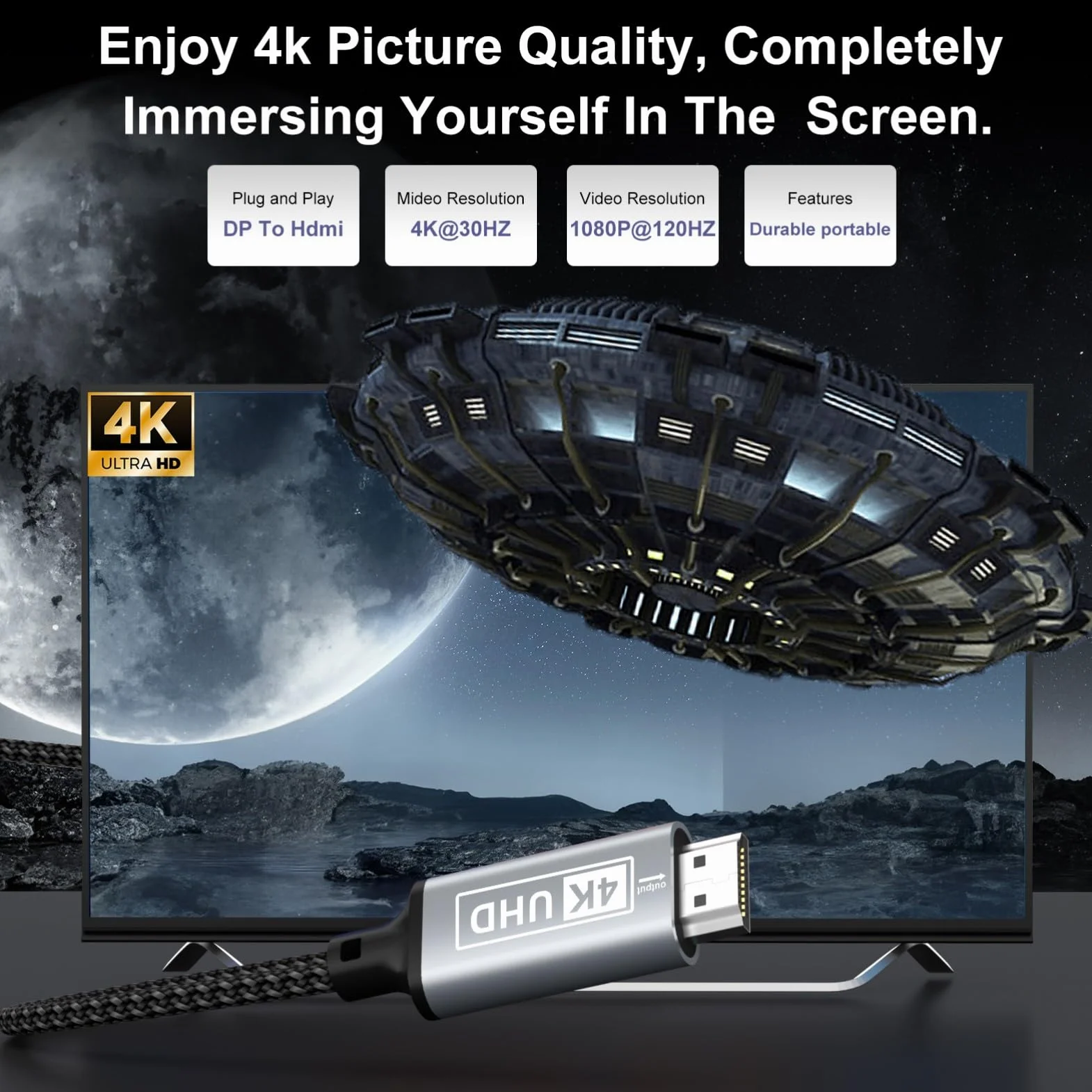 DisplayPort Auf HDMI,4K Displayport to HDMI kabel 5M,Unidirektionaler DP auf HD MI,Nylon Geflochten Displayports to HDMI Kompatibel mit Laptops,PC,Dell,HP,HDTV,Projektor AMD NVIDIA