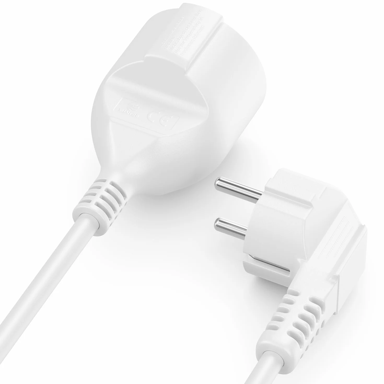 deleyCON 3,0m Kabel Przedłużający Zasilający, Wtyczka z Bolcem Typ F (CEE 7/7) 90° Kątowa na Gniazdo (CEE 7/3), Ochrona Przed Dotykiem, TV PC Komputer Projektor - Biały