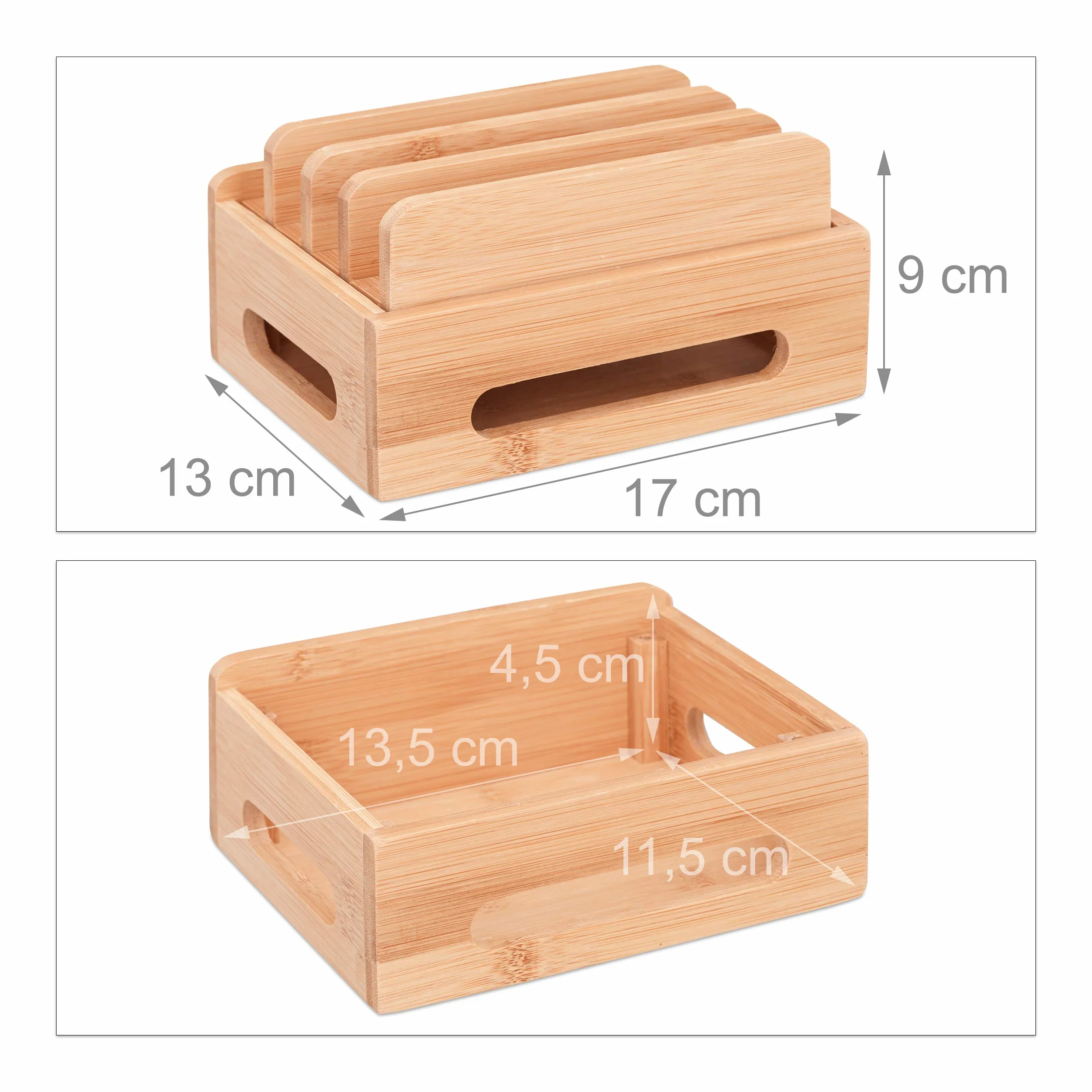 Stacja ładująca Relaxdays Bambus, uchwyt na telefon na biurko dla 6 urządzeń, skrzynka na kable, HBT 9 x 17 x 13 cm.