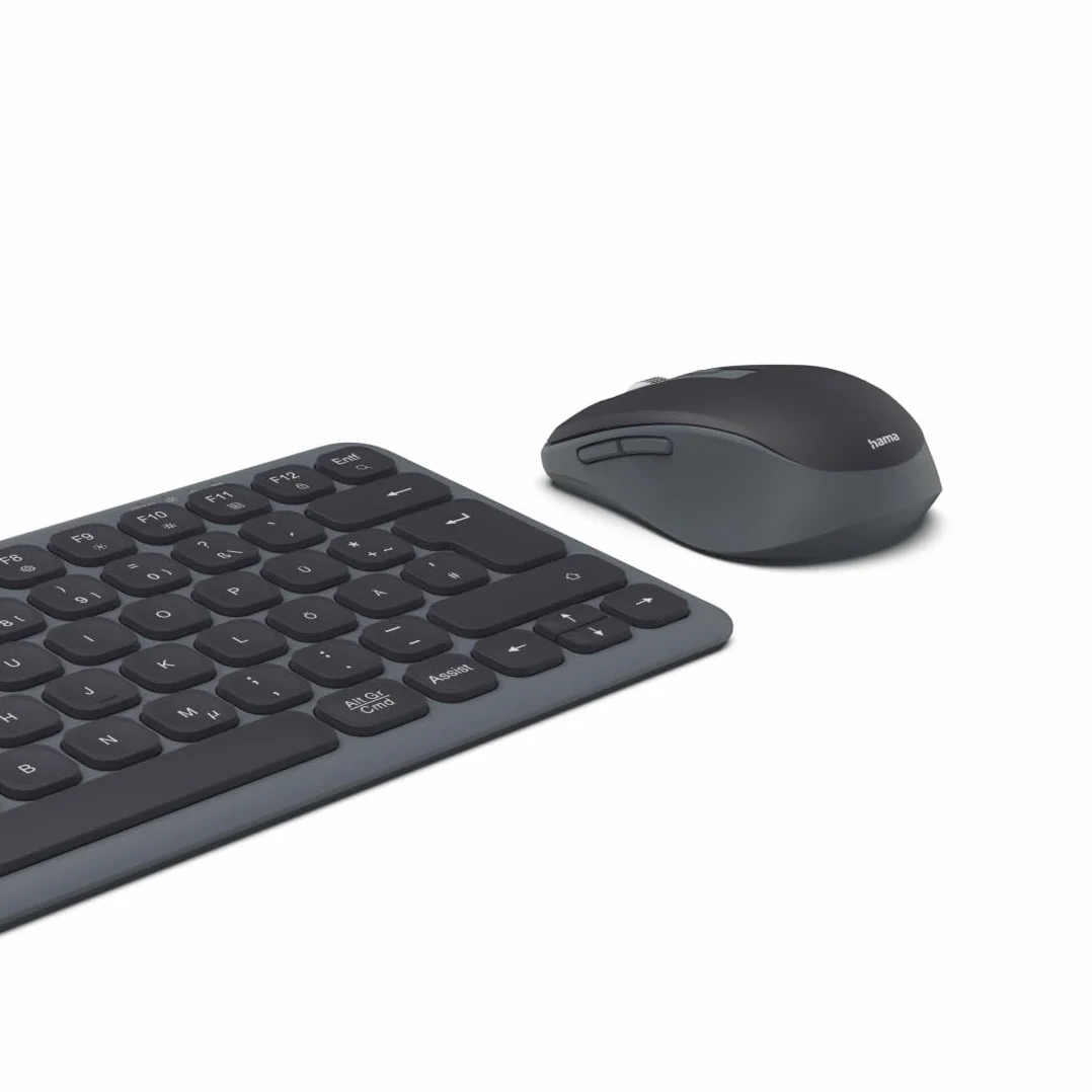 Hama Zestaw bezprzewodowej klawiatury i myszy (klawiatura wielofunkcyjna i mysz z Bluetooth/radiem, do komputera, smartfona, tabletu, mały, z bateriami, ciche klawisze scissort, klawisze