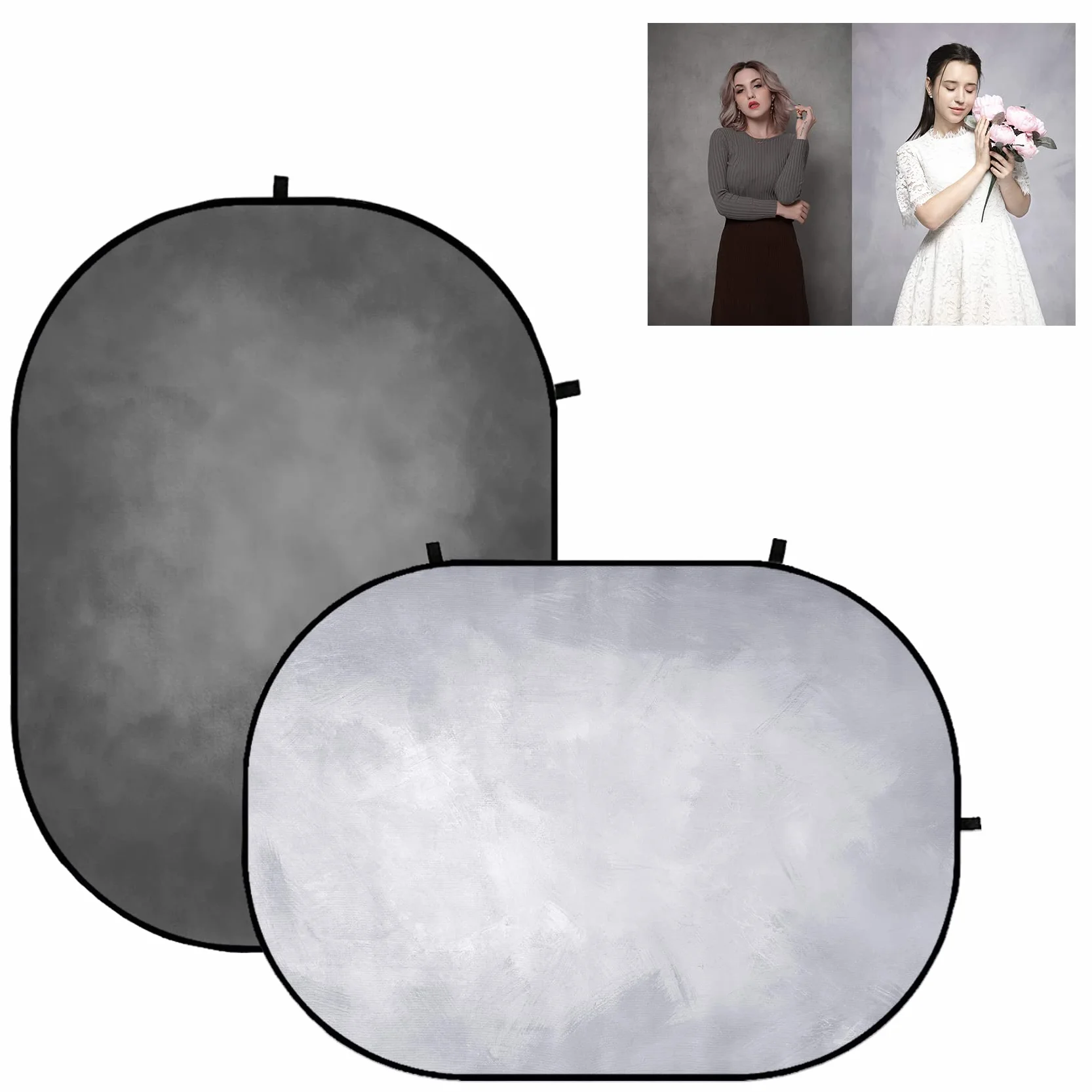 Kate Dwustronne jasnoszare/ciemnoszare tło składane do sesji fotograficznych Pop-Up tło fotograficzne Składane tło fotograficzne (5x6,5ft/1,5x2m)