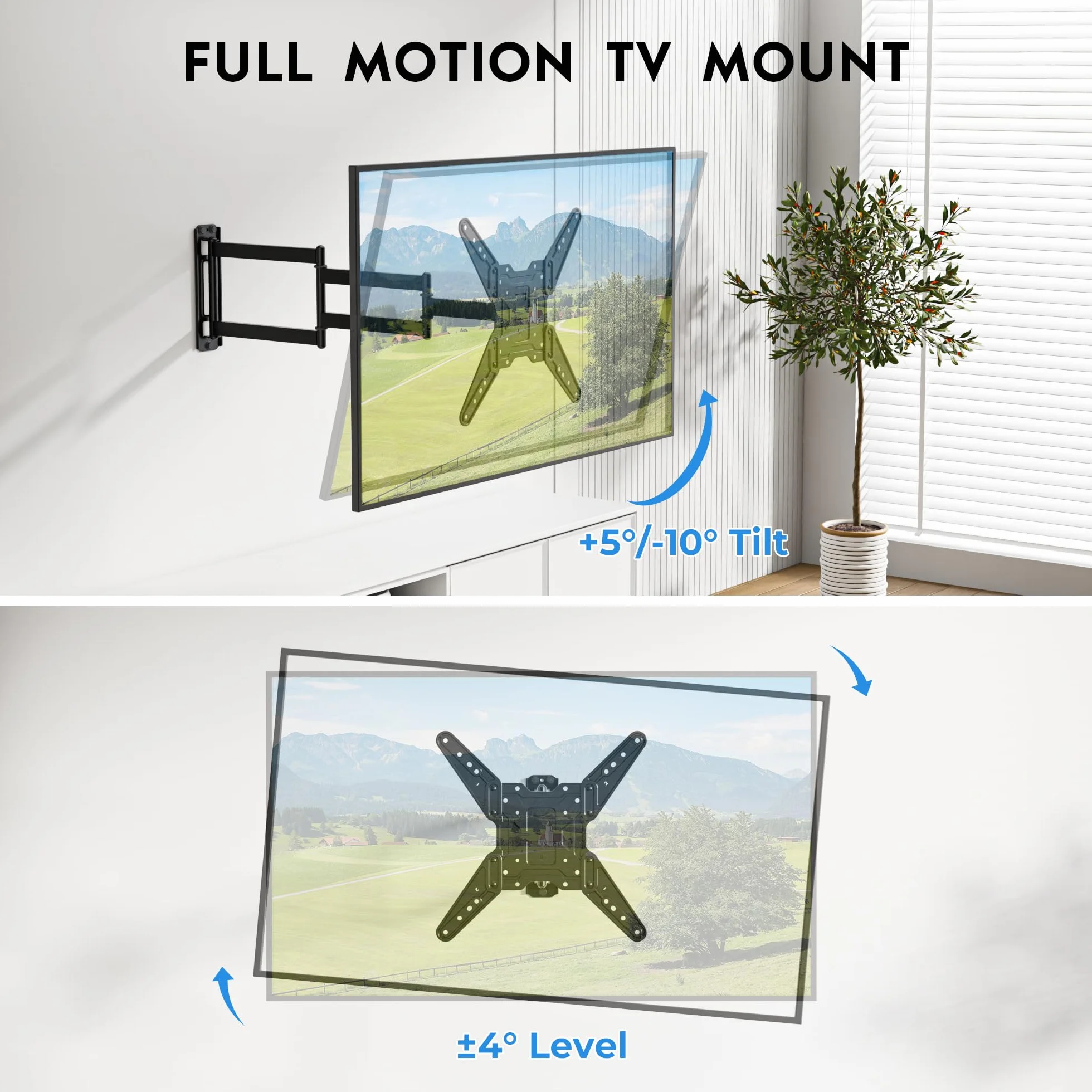 BONTEC Stojak na telewizor ścienny 26-65 cali, uchwyt ścienny do telewizora LED LCD OLED, płaskie i zakrzywione ramię telewizora, wysuwane ramię telewizora 95 cm, konstrukcja oszczędzająca miejsce