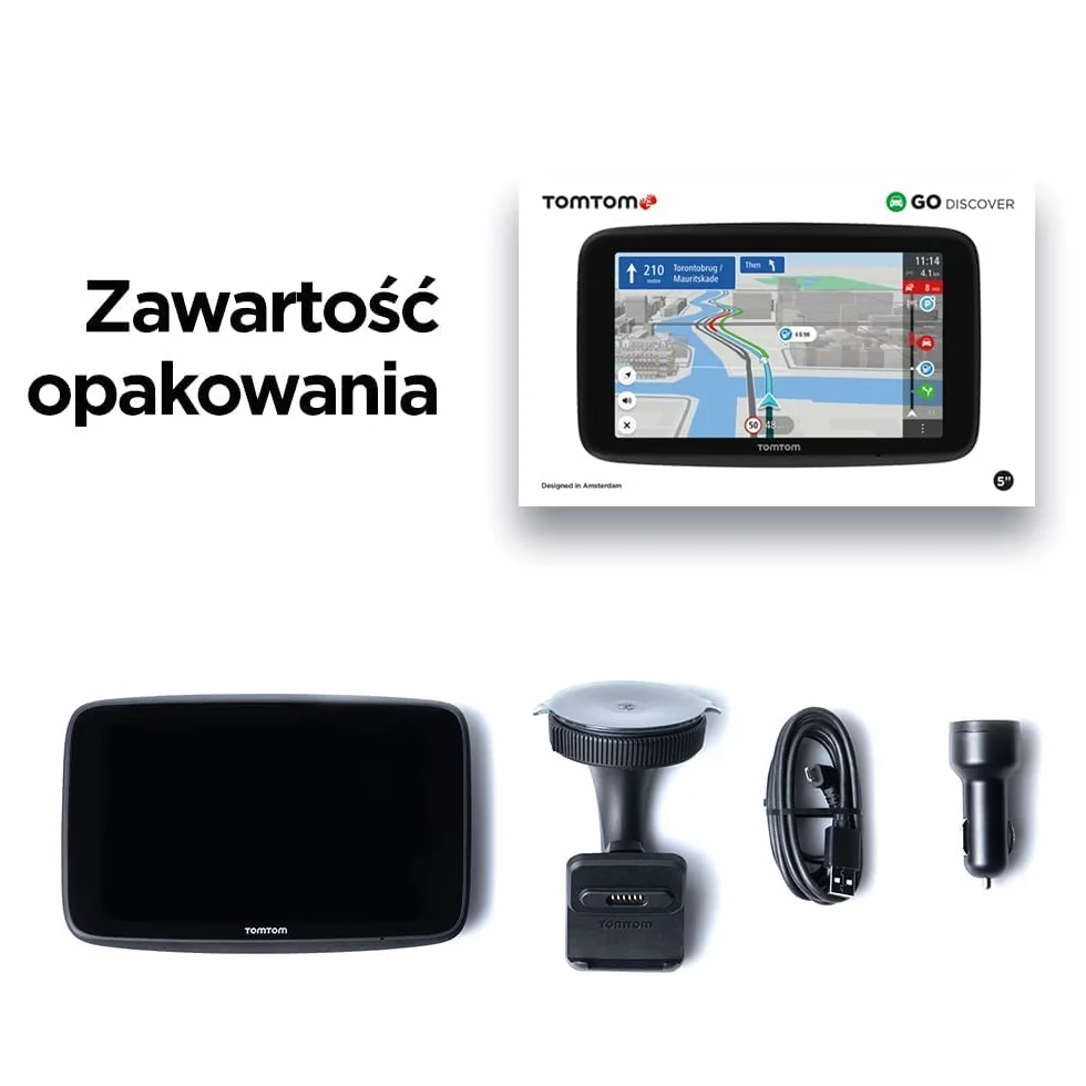 TomTom GO Discover nawigacja GPS z ekranem 5 cali, (mapy Świata, informacje o korkach TomTom Traffic, WiFi, informacje o cenach paliw, dostępności parkingów, uchwyt magnetyczny)