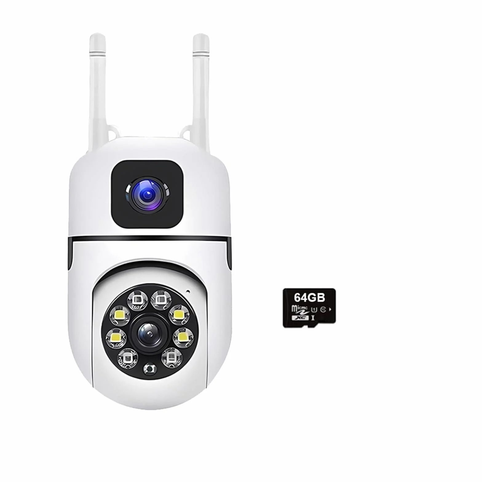 Kamera bezpieczeństwa, Podwójny obiektyw, podwójny ekran, kamera IP WiFi, ochrona bezpieczeństwa, bezprzewodowy monitor wewnętrzny, automatyczne śledzenie, monitoring wideo CCTV PTZ(Camara 64GB Card)