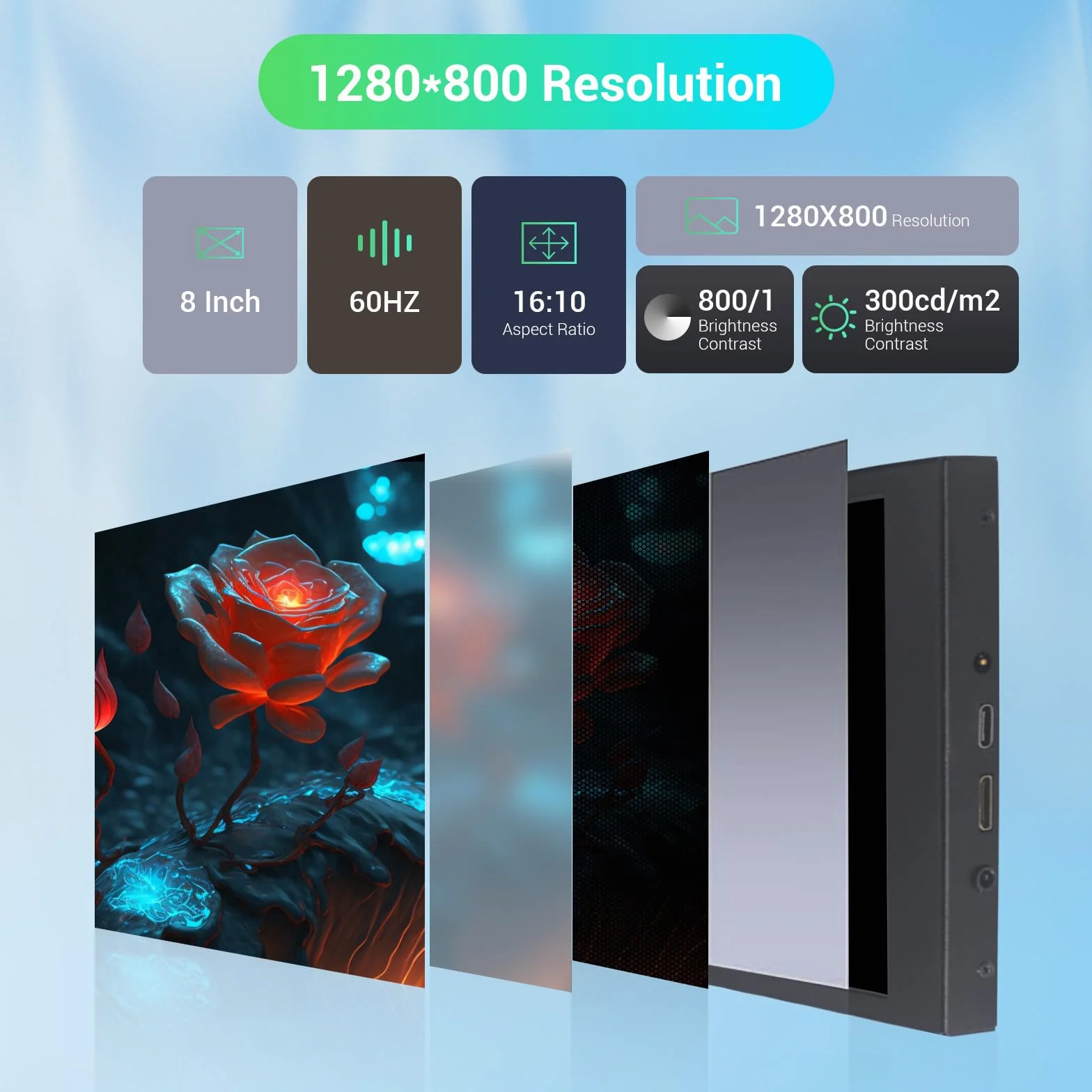 Mini monitor 8-calowy, mały ekran HDMI, rozdzielczość 1280 x 800, przenośny monitor do laptopa PC, kompatybilny z konsolami do gier Raspberry Pi