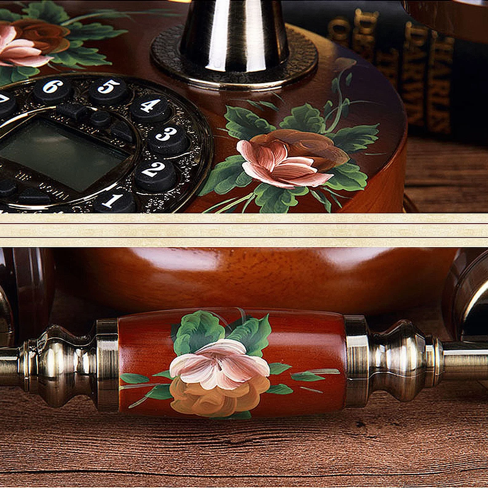 Antyczny telefon vintage, stary telefon stacjonarny retro do wystroju domu, biura, kawiarni, baru, telefon stacjonarny w stylu europejskim