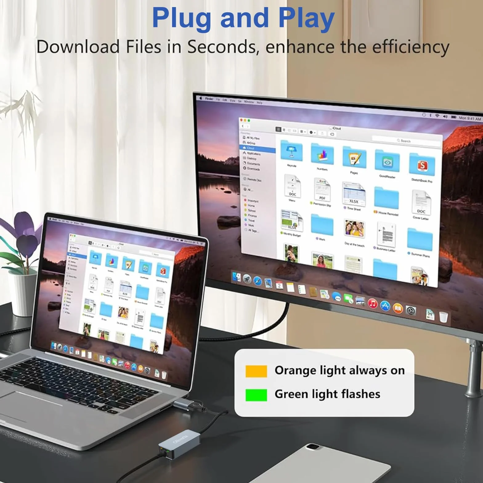 Oliveria 2.5G USB LAN Adapter, 2-W-1 USB-C Ethernet Przewodowy adapter sieciowy 100/1000/2500Mbps LAN Adapter do iPad, iPhone, MacBook, Tablet
