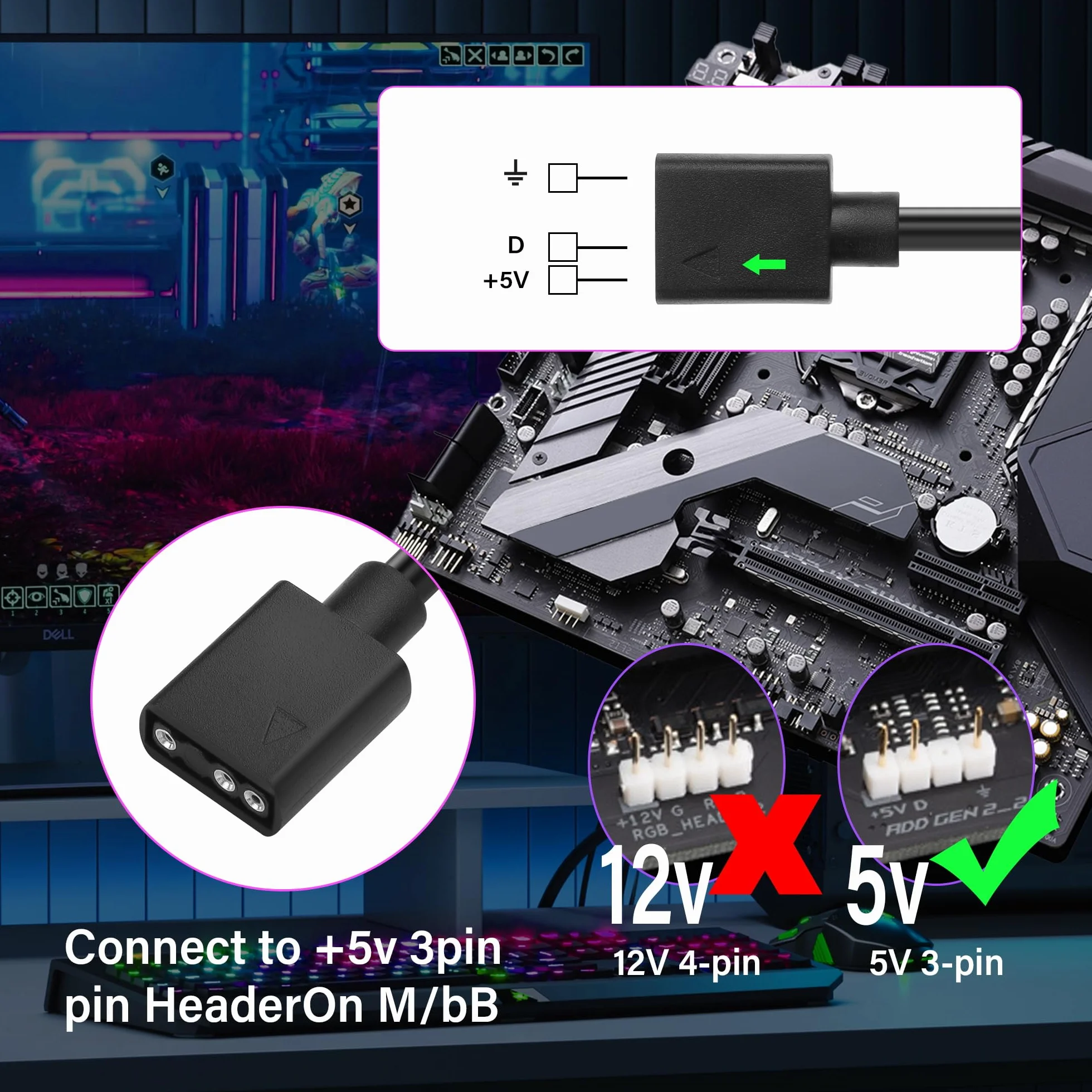 GINTOOYUN Rozdzielacz ARGB 1 do 4 5 V 3-pin żeński do pasków świetlnych RGB, wentylatorów RGB