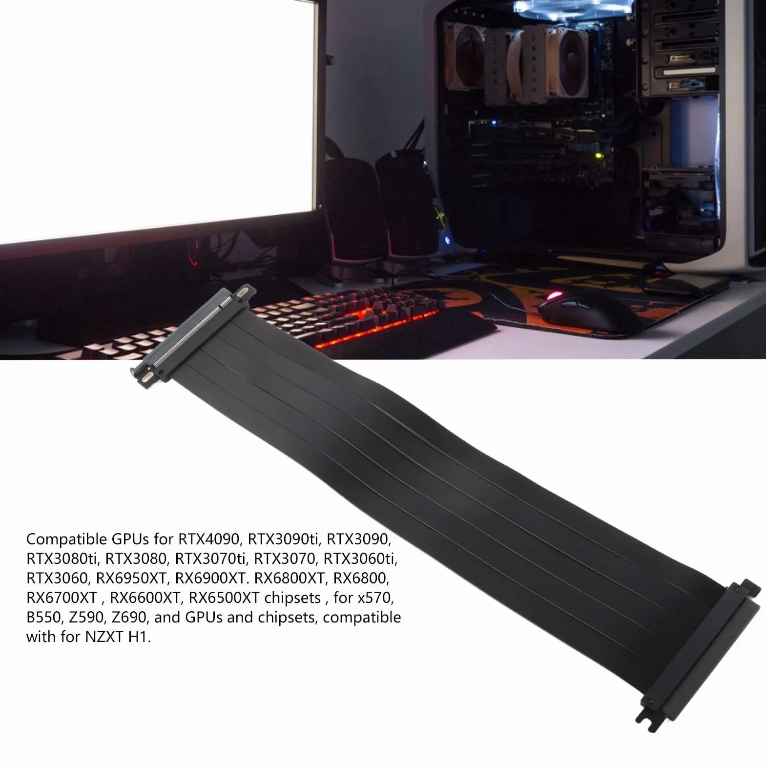 Generic Kabel Riser PCIE 4.0 X16, Zapobieganie Zakłóceniom Czarny, Elastyczny, Szybki Kabel Riser GPU Typu Plug and Play dla RTX3090ti RTX3090 dla RTX3080 RTX3080ti (45 cm)