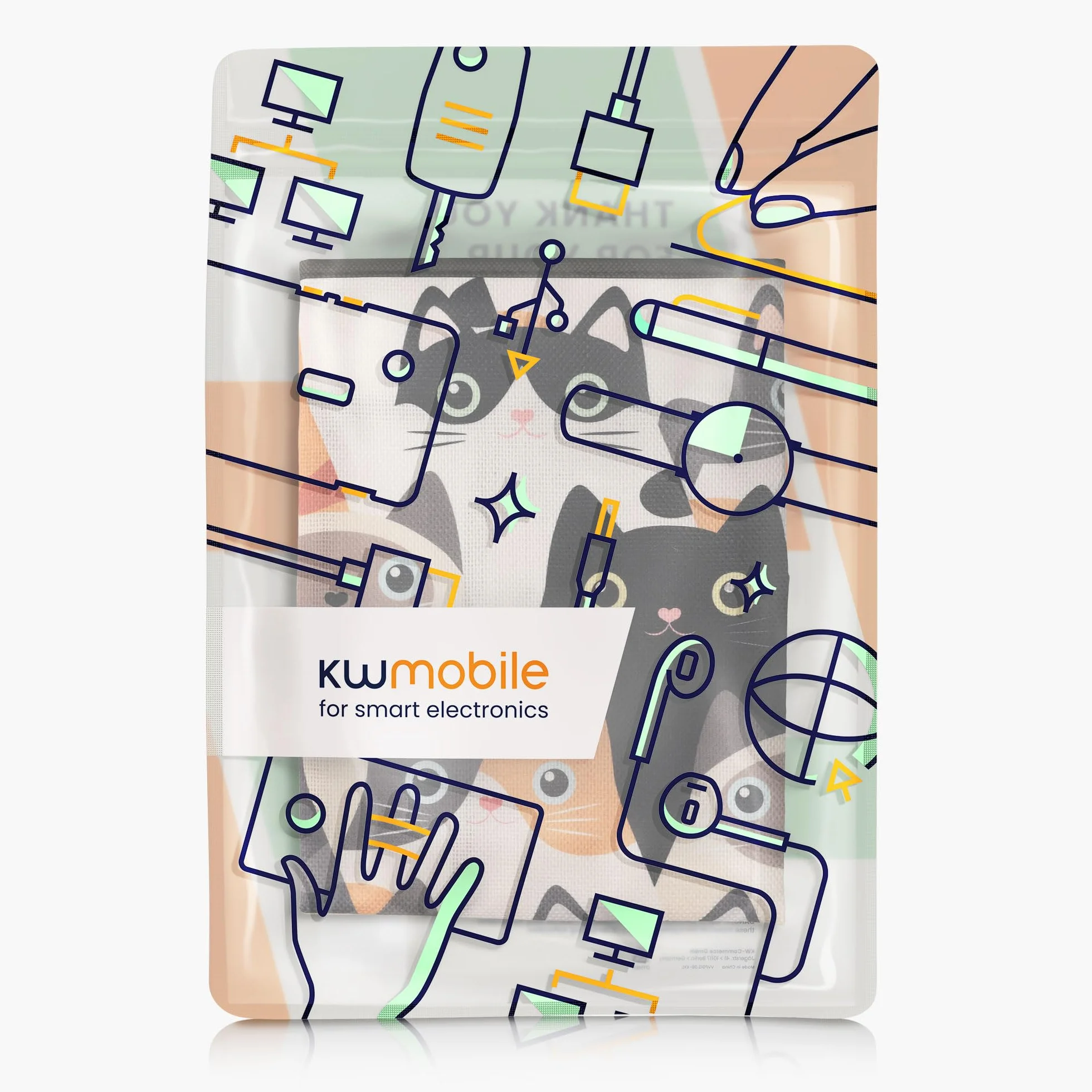 kwmobile Osłona przeciwpyłowa do monitora 61.0-66.0 cm, lniana osłona monitora z designem, koty pomarańczowy/czarny/biały