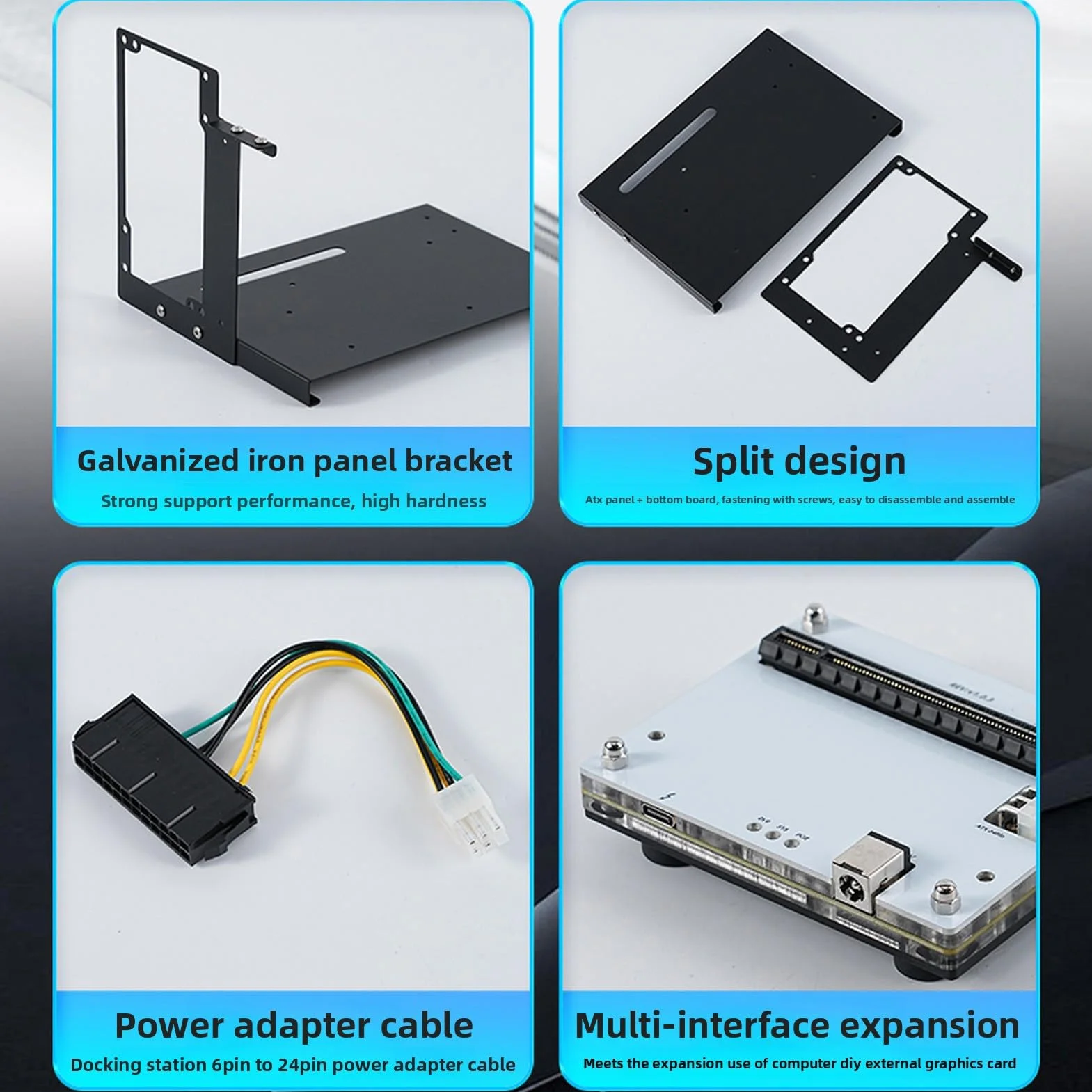 ASHATA Zewnętrzna Stacja Dokująca GPU dla Thunderbolt 3 4 USB4.0 PCIe 16X, Stacja Dokująca Karty Graficznej z 1 M Kablem do Transmisji Danych, Wspornik ATX do Laptopów i urządzeń