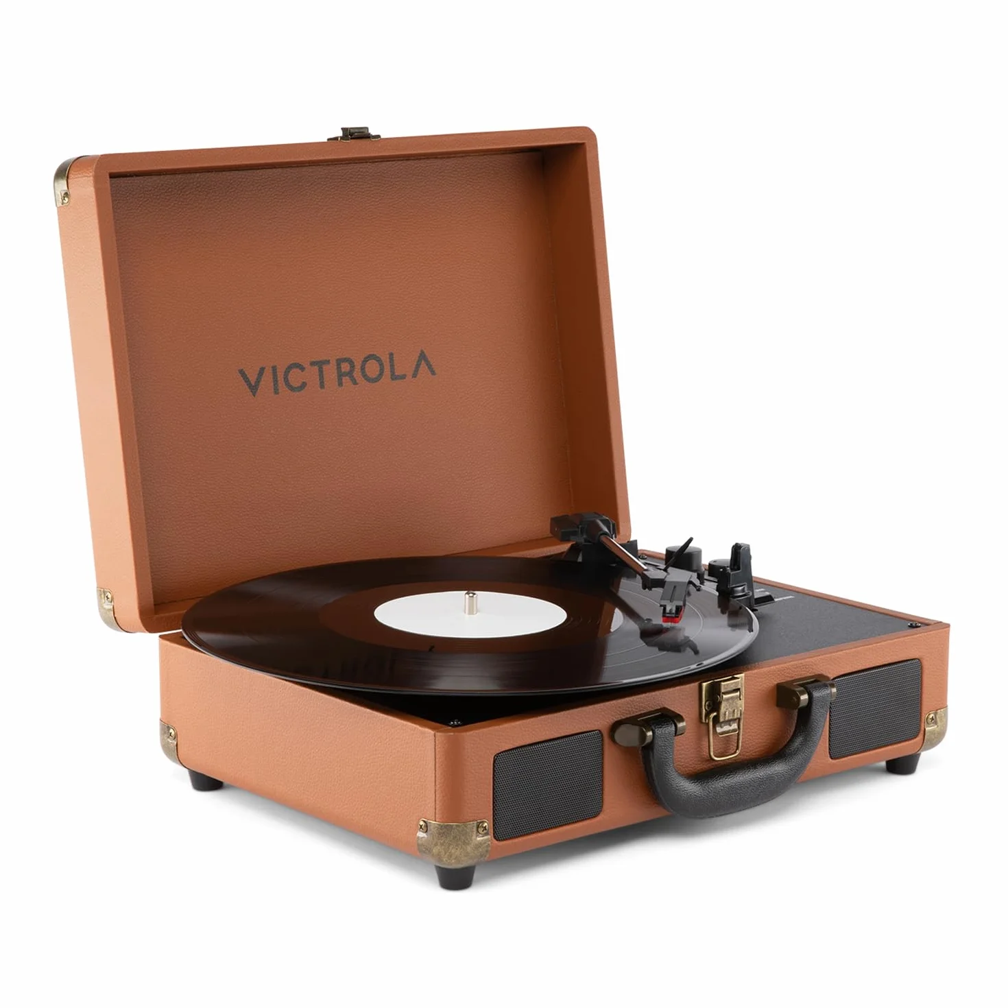 Victrola Journey II (model 2025) – odtwarzacz płyt Bluetooth do walizki, wbudowane głośniki stereo ze wzmocnionym basem, 3-biegowym gramofonem, wejściem i wyjściem Bluetooth, wyjściami RCA i