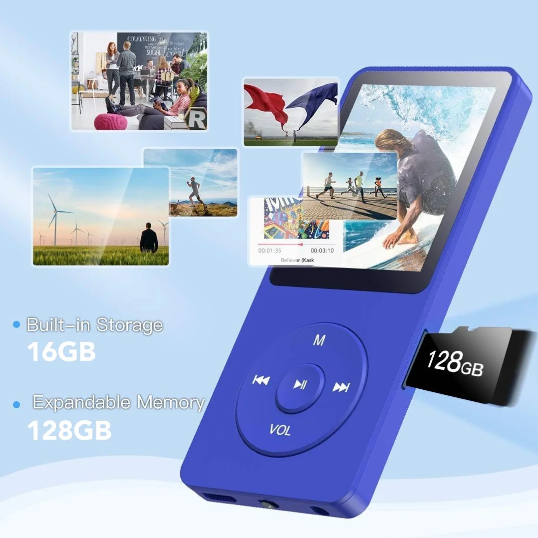 AGPTEK Odtwarzacz MP3 8 GB, 70 godzin odtwarzania, kolor granatowy